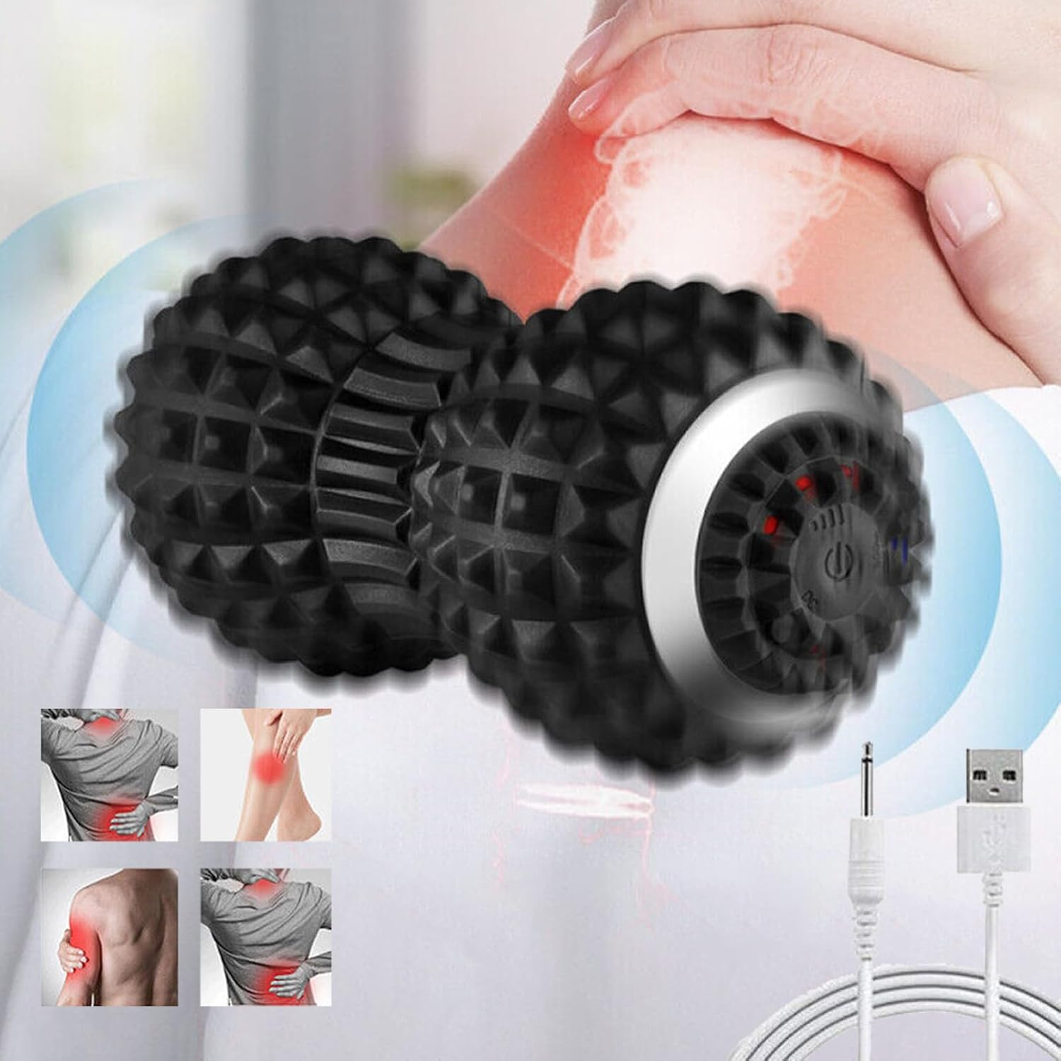 PORIYA Vibrating Roller Massager,Lightweight 4 Vibration Levels,Electric Massage Ball for Pain Relief,Back& Foot&Muscle Massager Portable and Rechargeable,Adjustable Intensity (Black)