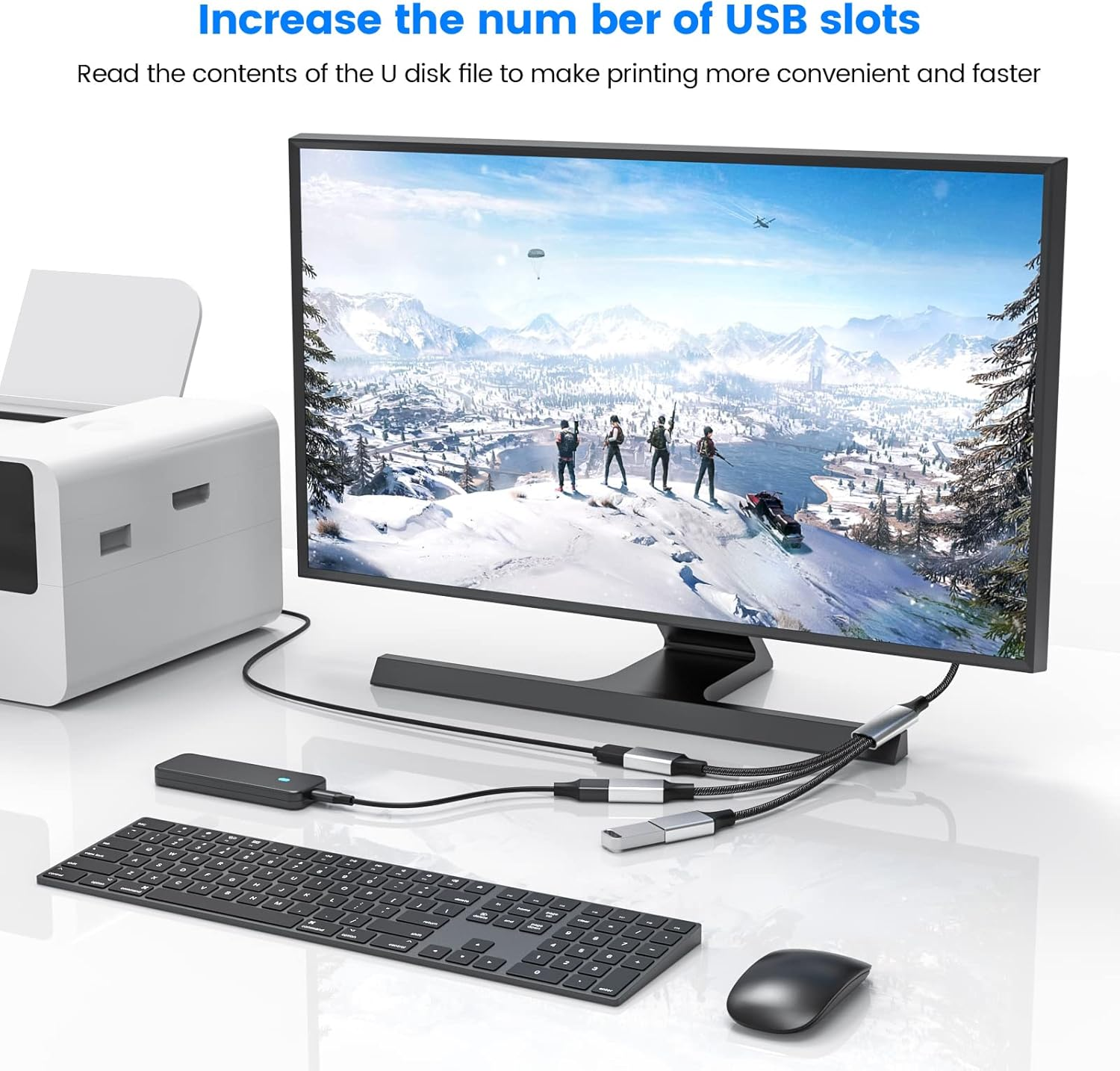 USB 3 Port Splitter Cable, MOGOOD USB Type B Splitter 1 Male to 3 Female USB 2.0 Adapter Power Cord Extension Hub for Charging/Data Transfer/Laptop/Mac image number 4