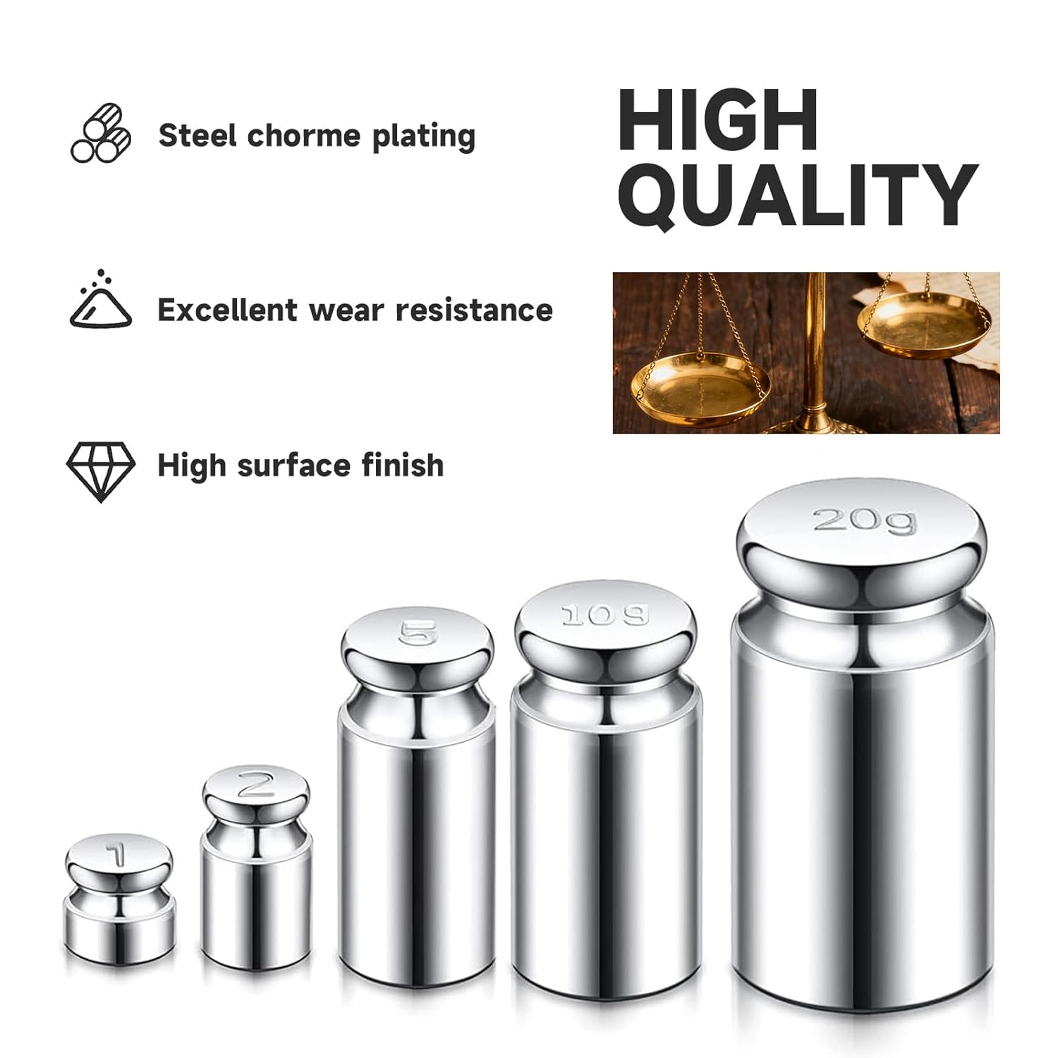 5 Pcs Calibration Weight 1G 2G 5G 10G 20G - Precision Calibration Weight Set for Digital Scales & Balances, Professional Gram Scale Weights for Gram Scale Balance & Jewelry Scale image number 3