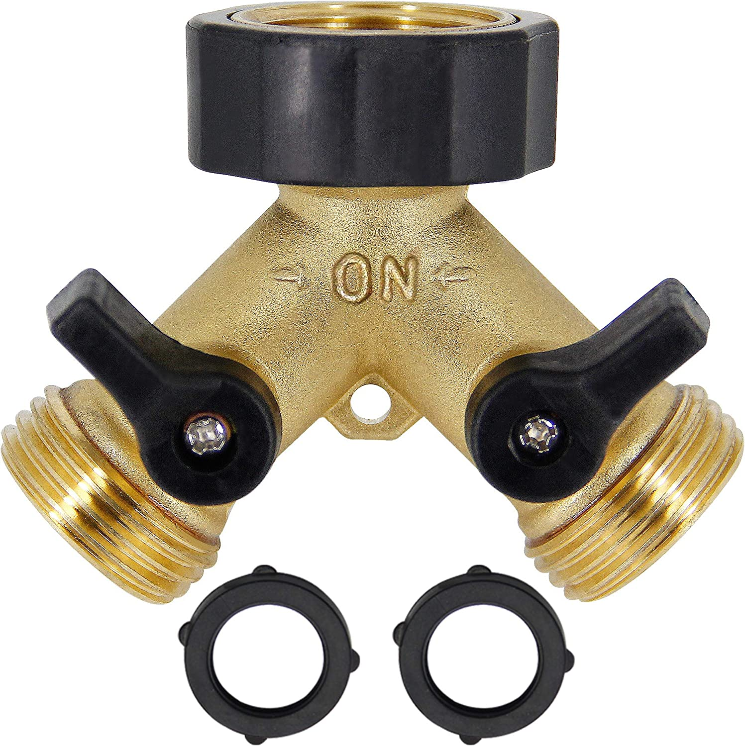 2 Way Brass Hose Splitter, 3/4" Brass Hose Connectors, Y Connector Garden Hose Adapter Connector, 1 Pack