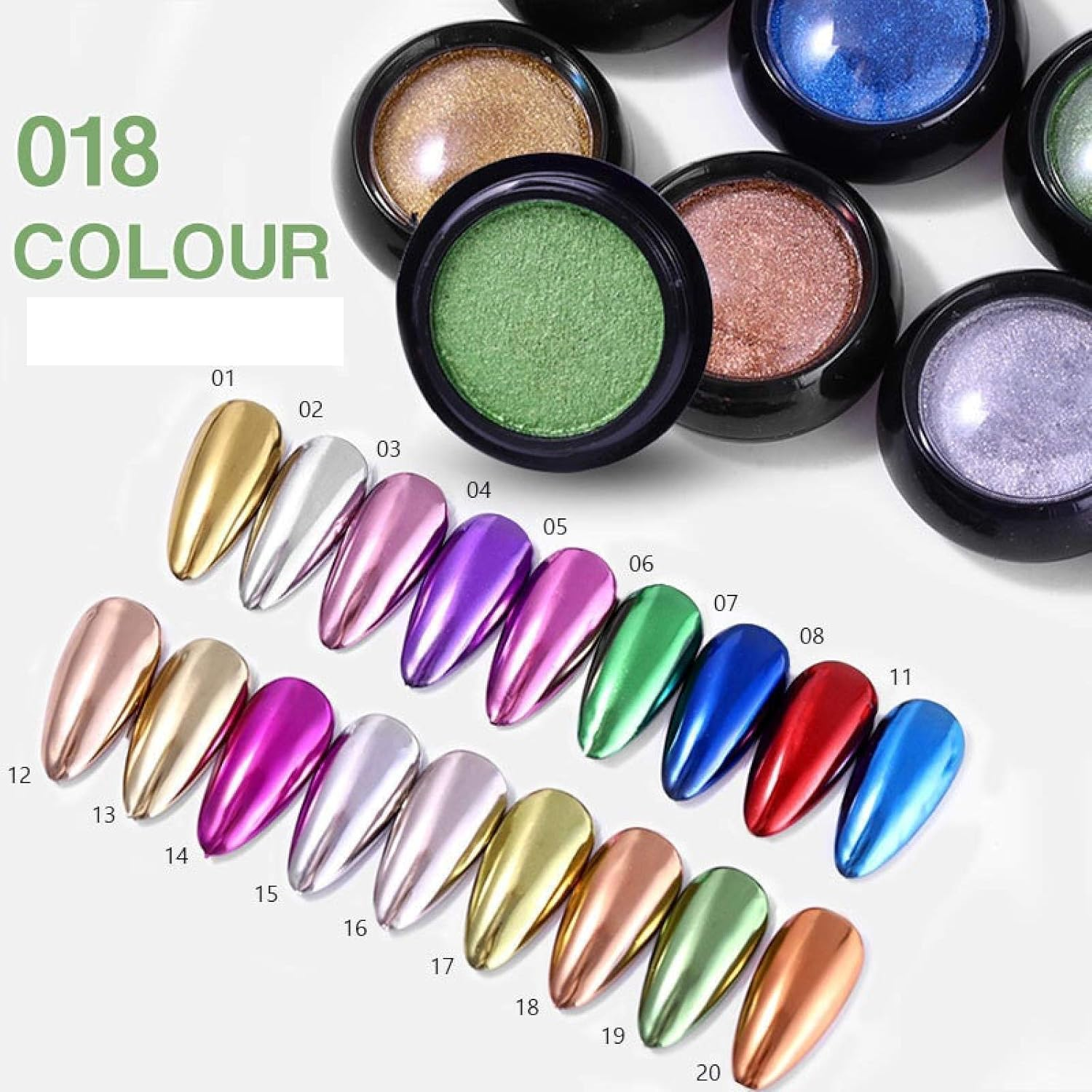 Nail Solid Magic Mirror Powder Cosmetics Grade Solid Mirror Flour Titanium Powder Let You Have of Nail Burst 18 Colors Set. image number 2