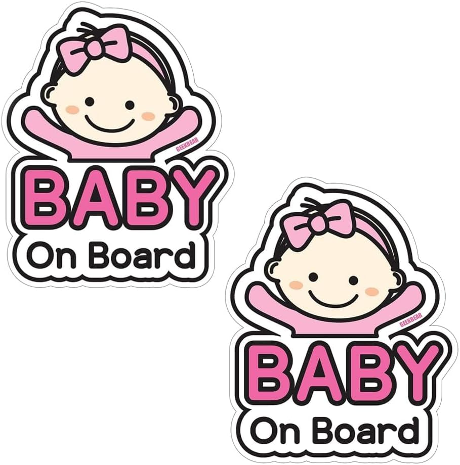 GEEKBEAR Baby on Board Car Sticker - Cartoon Design, Reflective, Weather-Resistant (Basic Boy + Basic Boy)
