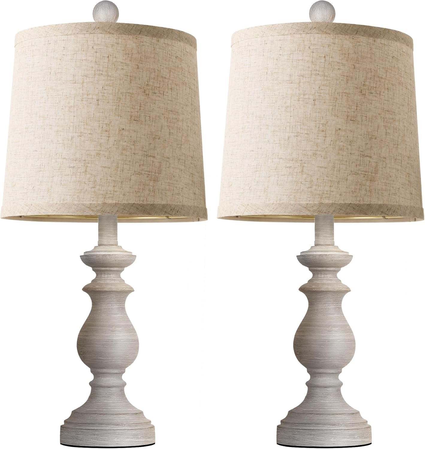 Telfun Traditional Table Lamp Set of 2, Rustic Farmhouse Table Lamps for Living Room Bedroom, 22" Bedside Desk Lamps Vintage Nightstand Lamps with Linen Shades, Antique Grey image number 3