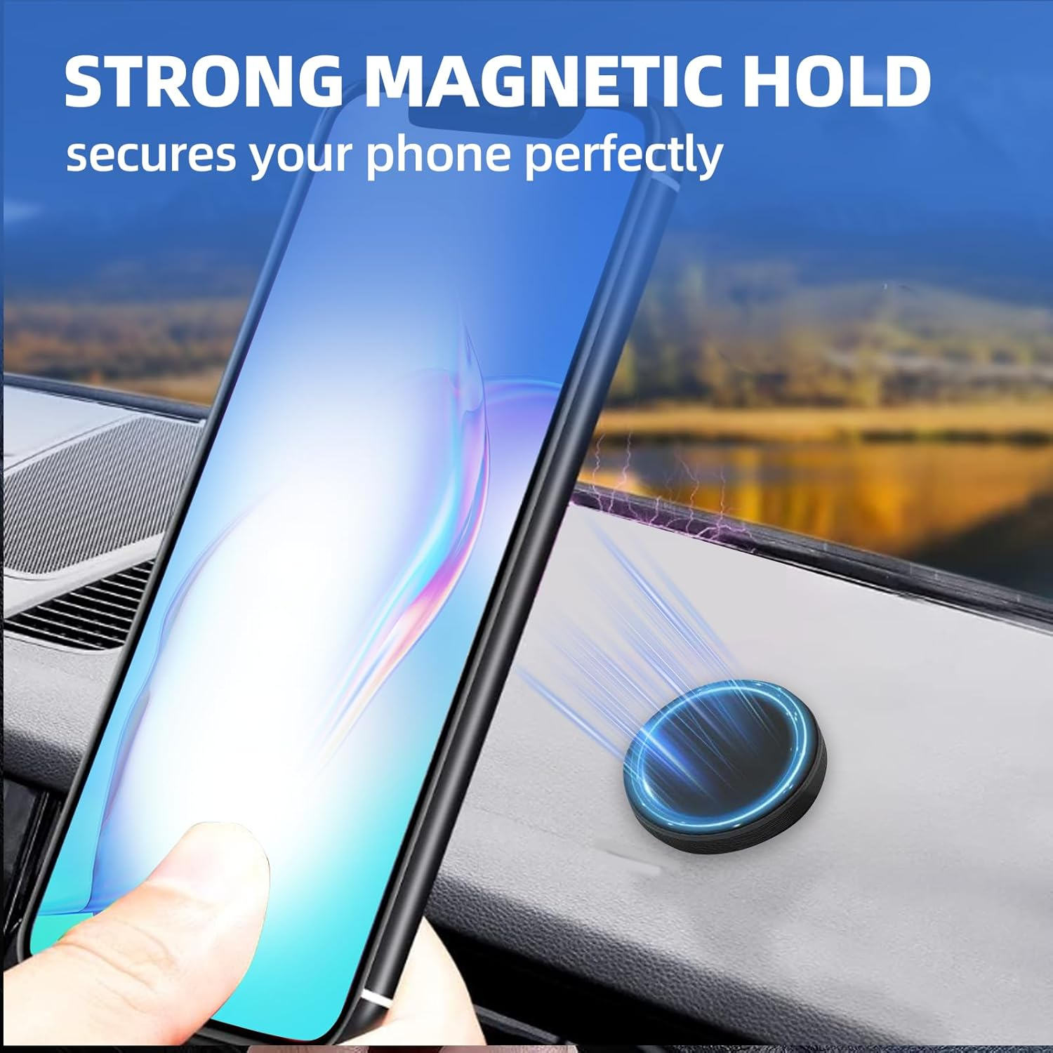 ONBPIY Magnetic Phone Holder for Car, Universal Stick-On Magnetic Car Mount Compatible with Magsafe, Phone Magnet for Dashboard, Wall, Kitchen, Home Gym &ndash; 2 Pack, Black image number 3