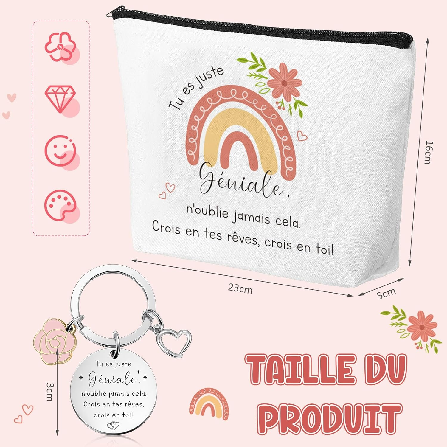 Xuniea 3 Encouraging Gifts for Women Inspirational Cosmetic Bag Toiletry Bag Motivational Keyring Ballpoint Pen Birthday Colleagues Friends Family image number 5