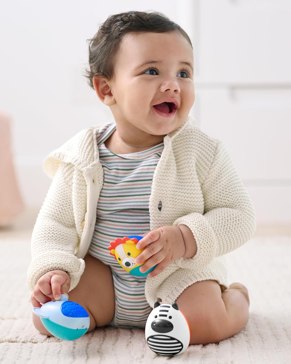 Skip Hop Jungle Beats Baby Egg Shaker Musical Toy Set - 3-Piece Sensory Rattle Toys for Infants & Toddlers - Easy-Grip Baby Musical Instruments - Zebra Elephant Lion image number 3