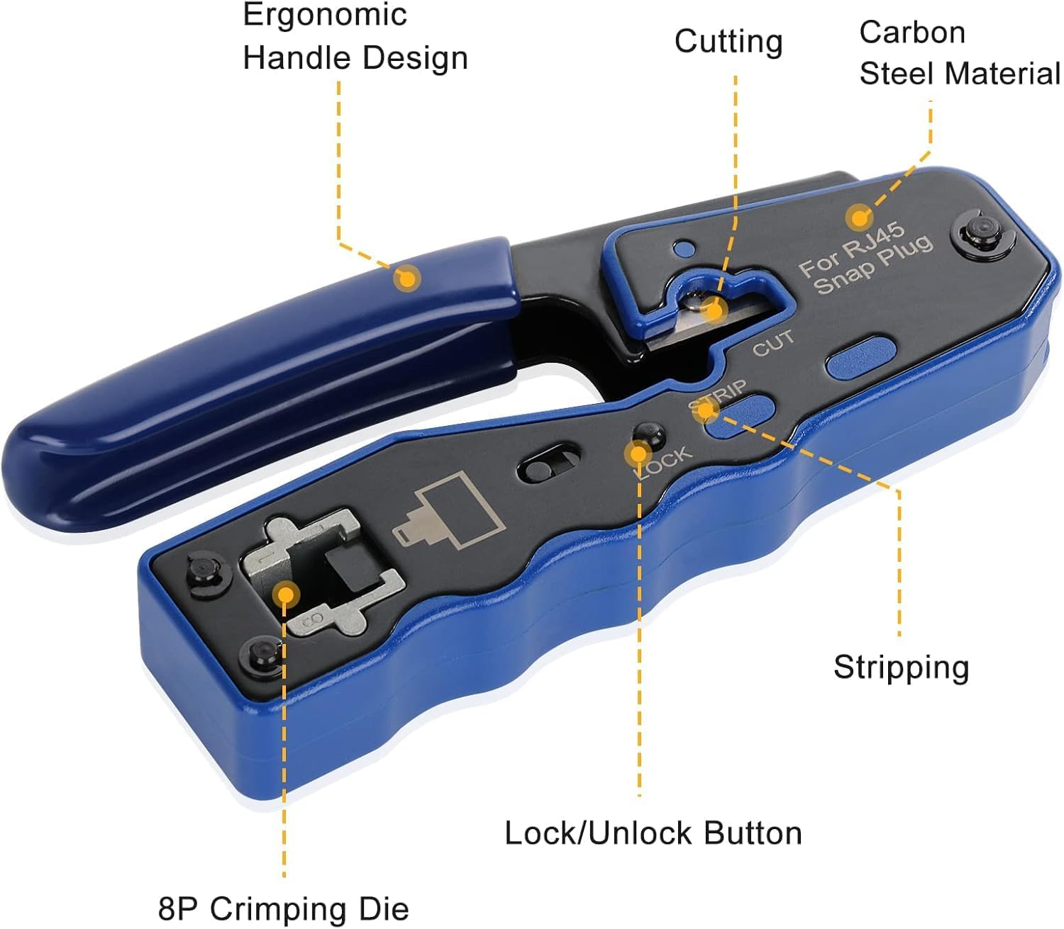 RJ45 All-In-One Crimp and Termination Toolcrimp Tool, 50 Pcs CAT6 Pass through Connectors and 50Pcs RJ45 Cat6 Protection Covers, 1 Network Wire Strippers (Blue-Green) - Blue-Green image number 3