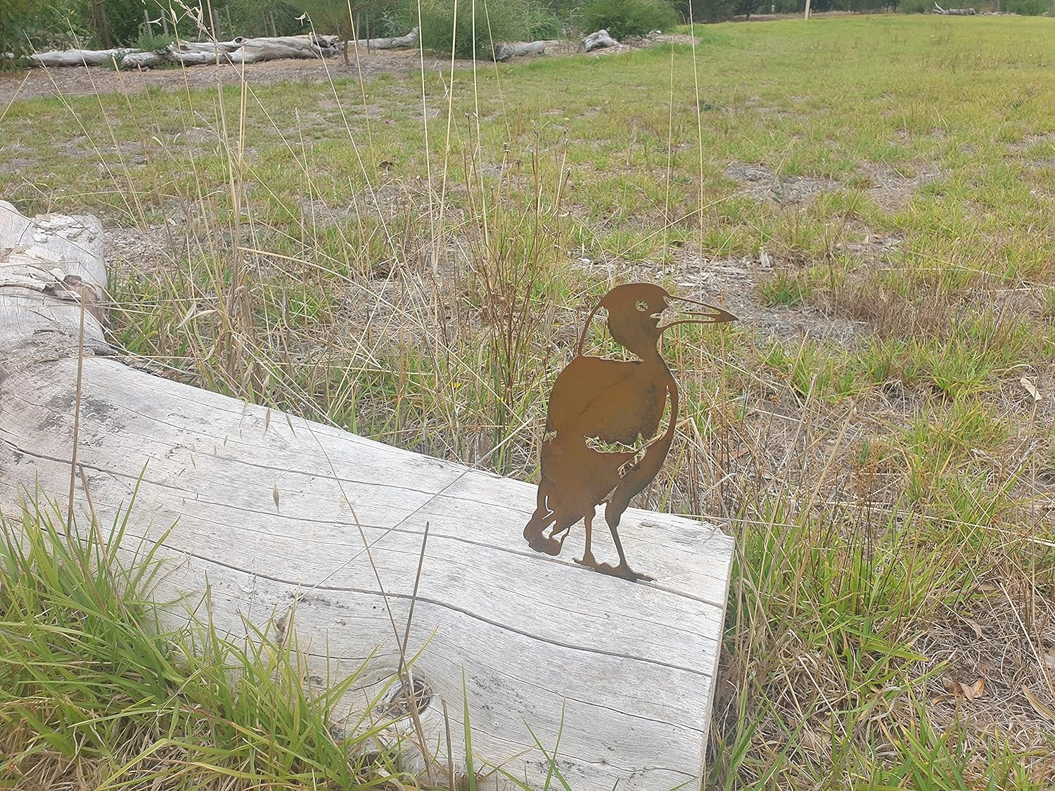 Magpie Standing Garden Stake - Australian Made Rusted Metal Garden Art image number 1