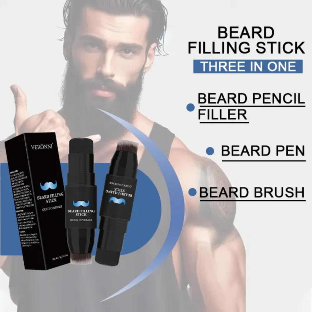 Beard Filling Stick, 2-In-1 Pencil Filler with Brush for Men，Sweatproof Waterproof Root Cover up Pen Long Lasting Coverage Natural Finish Beard Filling Stick Enhances Moustache and Hair Makeup (#01) image number 2