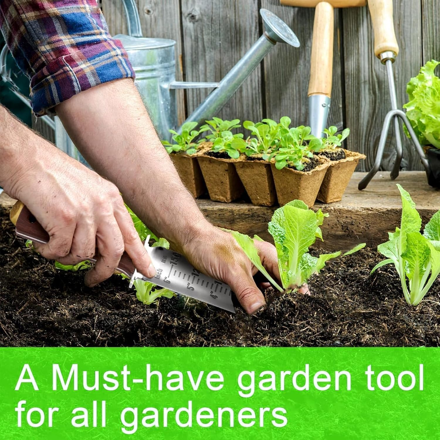 Hori Hori Garden Knife, Gardening Knife with PU Leather Sheath, Rosewood Handle, High Polished 440 Stainless Steel Blade, Sharpening Stone Included, for Weeding, Digging, Pruning, and Cultivating