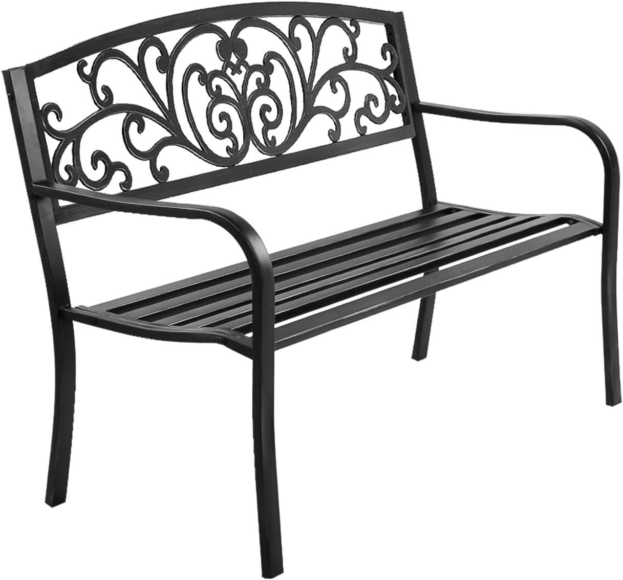 Gardeon Outdoor Garden Bench Seat, 119Cm Length Cast Iron Benches Relax Lounge Chair Dining Chairs Lounger Park Patio Porch Backyard Terrace Balcony Kids Furniture, 2 Seater Water-Repellent Black