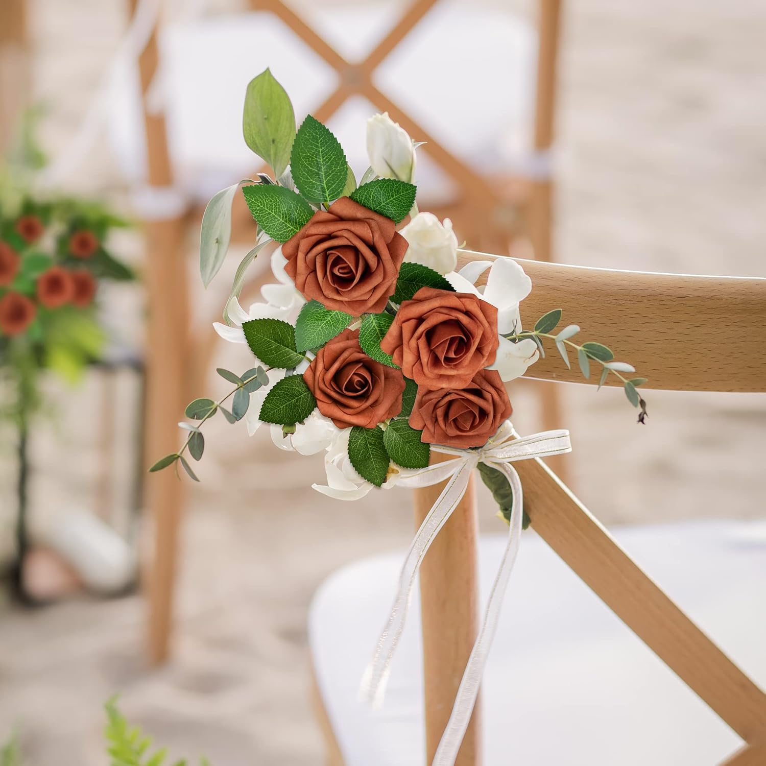 Mocoosy 50Pcs Artificial Rose Flowers, Burnt Orange Fake Roses for Decorations, Real Touch Terracotta Foam Rose Bulk with Stems Rust Floral Arrangements Wedding Valentine'S Day Party Home Table Decor image number 1