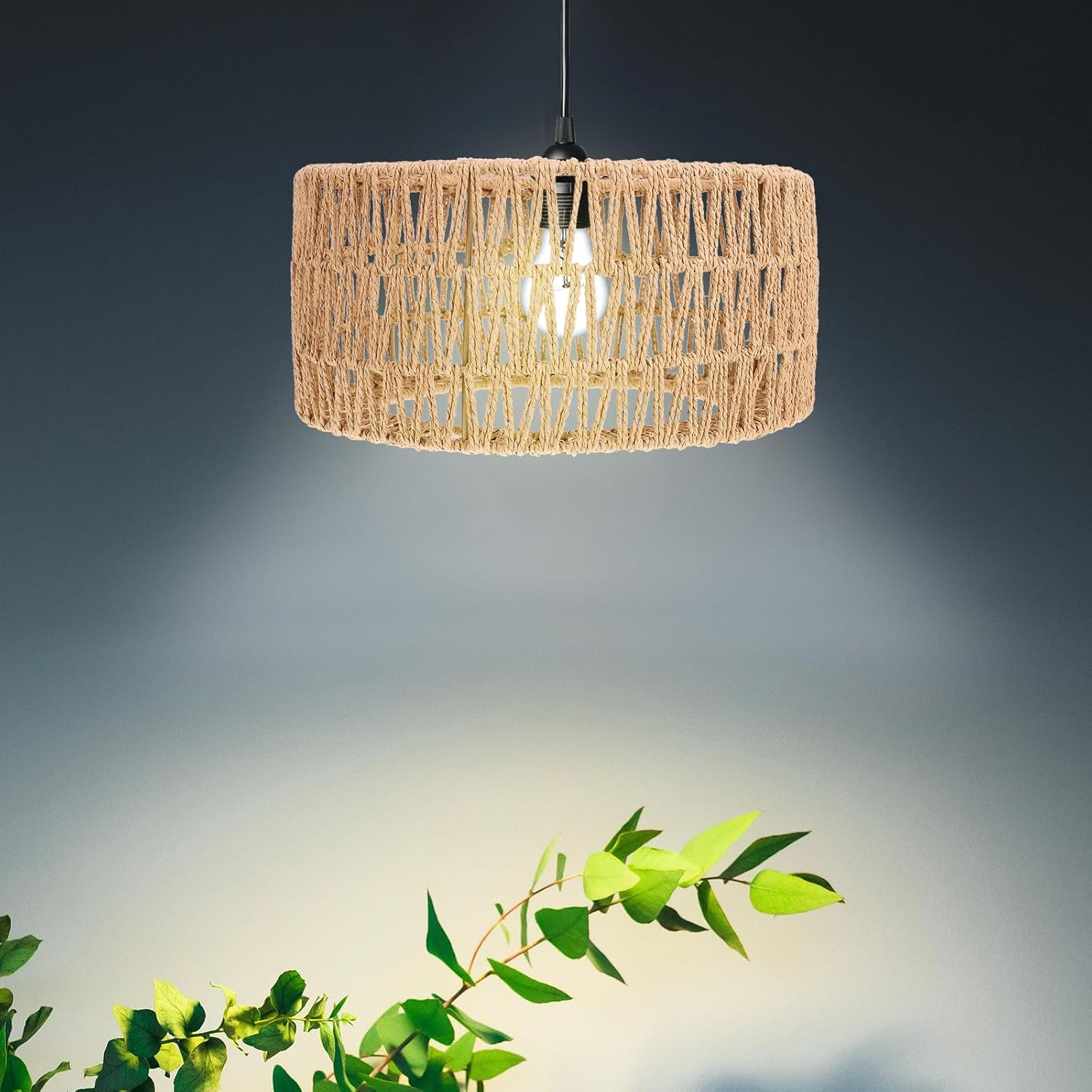 Ciieeo Rattan Lamp Shade Boho Rattan Lampshade Cylinder Woven Lampshade Replacement Pendant Sconce Shade Ceiling Fan Light Cover Yellow 30.00X30.00X15.00CM image number 4