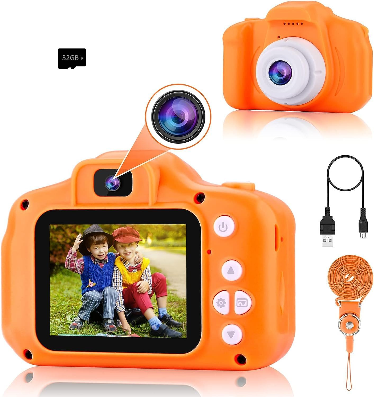 Seckton Kids Selfie Camera, Christmas Birthday Gifts for Girls&Boys Age 3-9, HD Digital Video Cameras for Toddler, Portable Toy for 3 4 5 6 7 8 Year Old Girls&Boys with 32GB SD Card (Orange-Yellow) image number 6