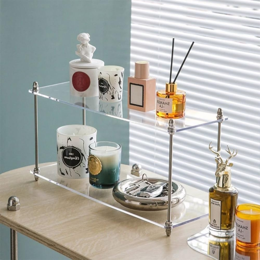 Hbluefat Acrylic Desktop Organizer Shelf, Multi-Tier Storage Display Rack, Clear Dresser Make up Perfume Shelving Unit for Home, Office, Bathroom, Countertop Organization (2-Tiers) - 2-Tiers image number 3