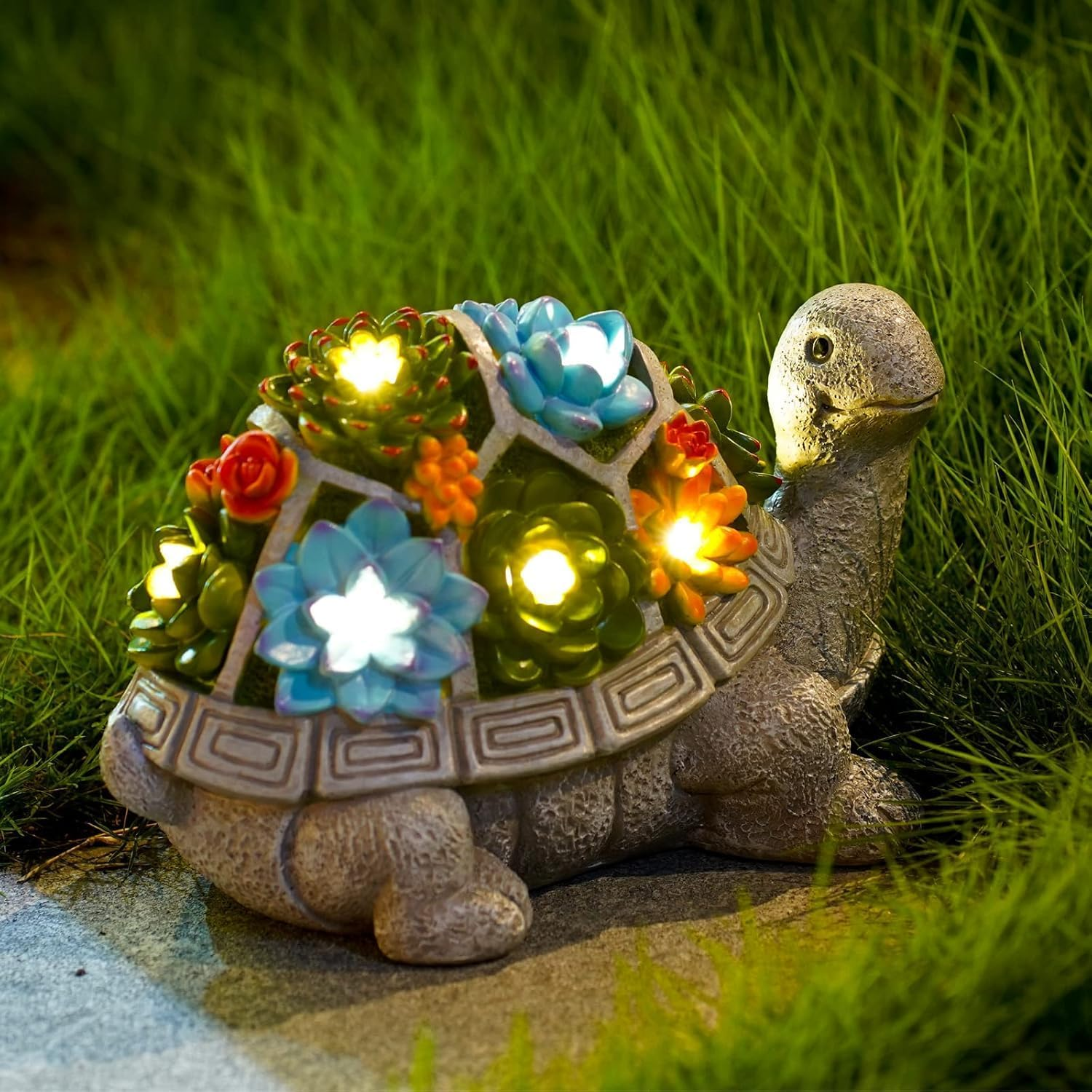 Garden Decor Outdoor Statue Succulent - Solar Turtle Figurine Lawn Decoration Tortoise for Patio, Balcony, Yard, Lawn Ornament image number 5