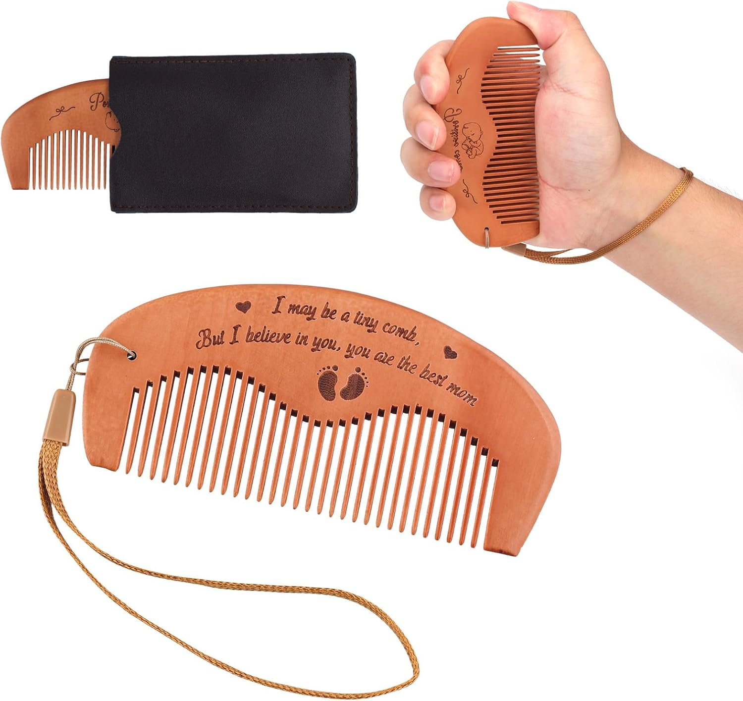 Carriage Comb Set, Birth Comb, Wooden Hair Comb for Birth with Storage Bag and Neck Strap, Pregnancy Comb, Birth Utensils for Firstbirths, Pregnancy Gift image number 2