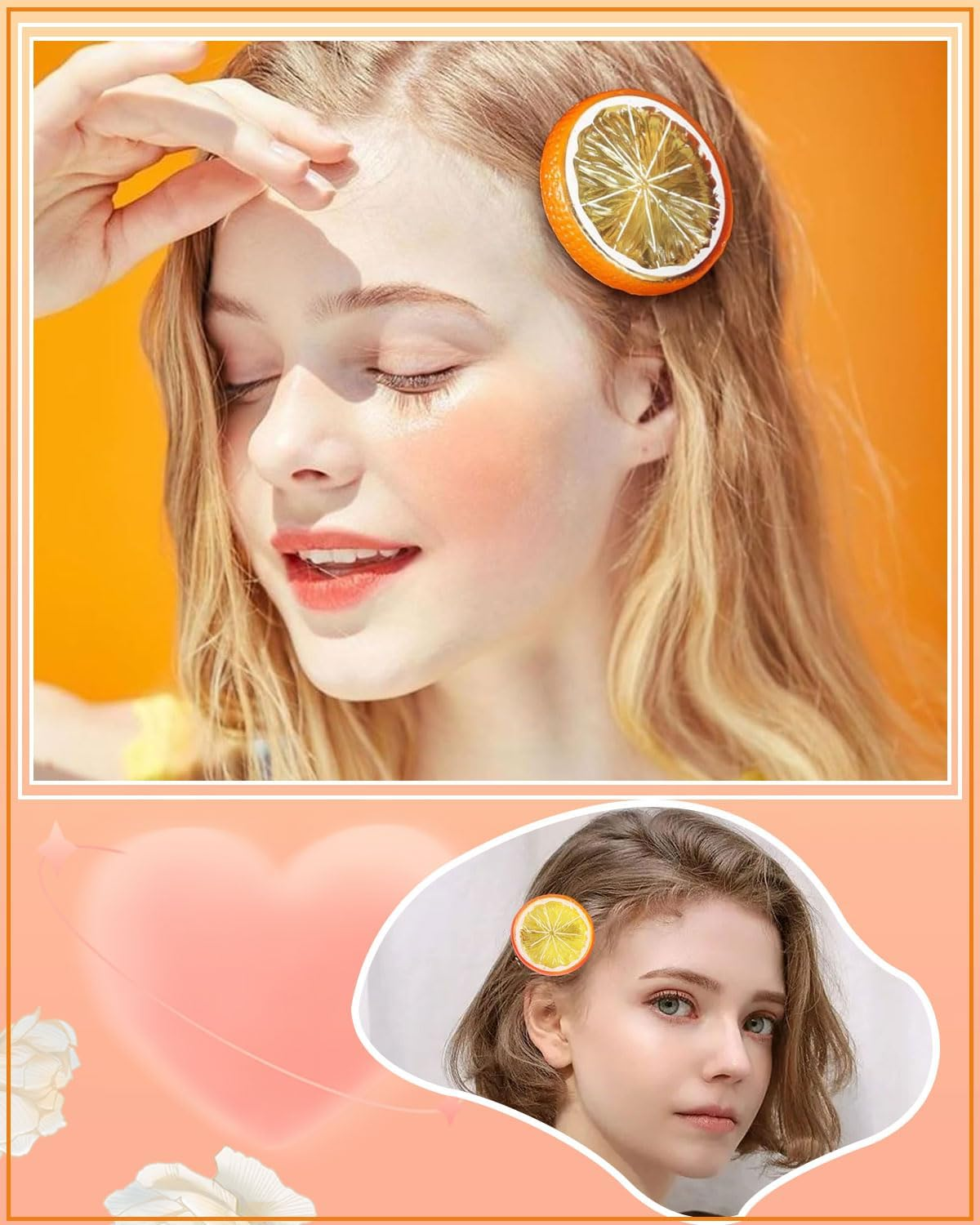 IPNSDON 4 Pieces Hair Clips Set Orange Hair Clips Elastic Hair Bands for Girls and Women Cute Fruit Hair Accessories for Carnival Costume Party image number 4