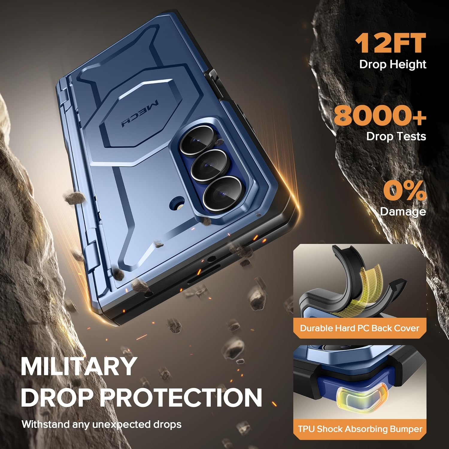 TONGATE for Z Fold 7 Case with Privacy Screen Protector, [Compatible with Magsafe], Built-In Stand & Belt Clip & Hinge Cover, Magnetic Shockproof Phone Case for Samsung Galaxy Z Fold 7 2025 8", Blue - Blue image number 4