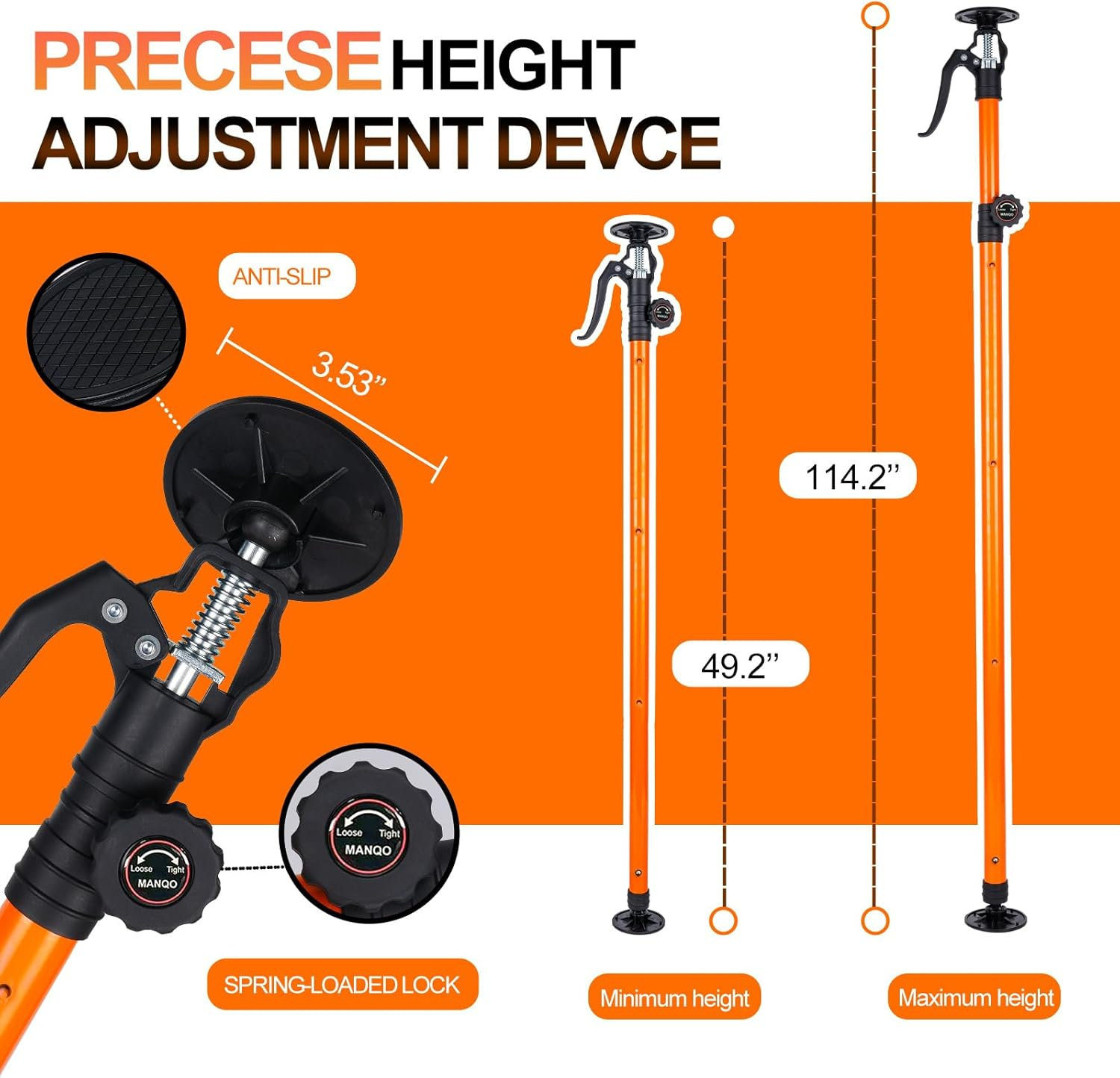 MANQO Cabinet Jack for Installing Cabinet Support Rod 3Rd Hand Support System Adjustable Support Pole,Extend from 115-290 Cm, Orange Point Design image number 3
