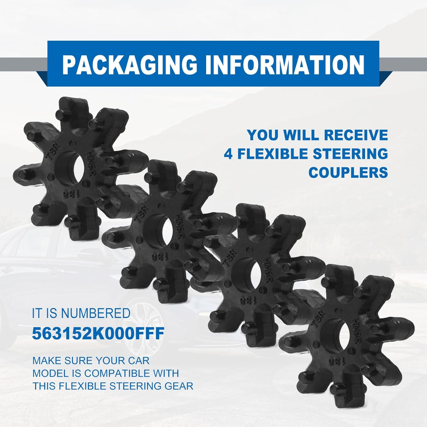 4-Pack Flexible Steering Coupler Replacement, 56315-2K000FFF Nylon Pad Plastic Rubber Wheel, Steering Coupling Steering Column Motor Compatible with Hyundai and Kia (Black) image number 5