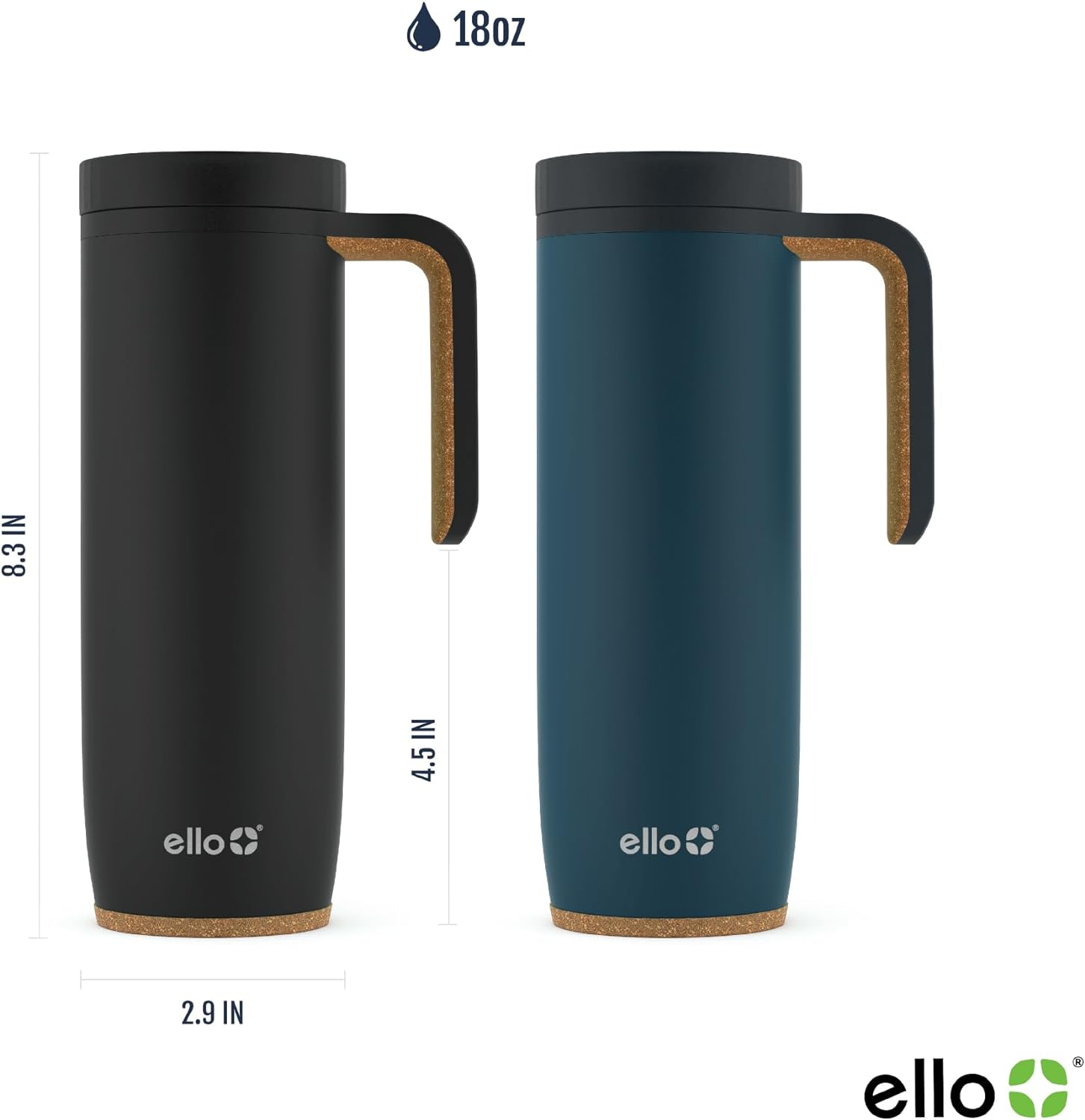 Ello Magnet 18Oz Vacuum Insulated Stainless Steel Travel Mug with Side Handle and Leak-Proof Slider Lid and Built-In Coaster, Keeps Hot for 5 Hours, Perfect for Coffee or Tea, Bpa-Free image number 3