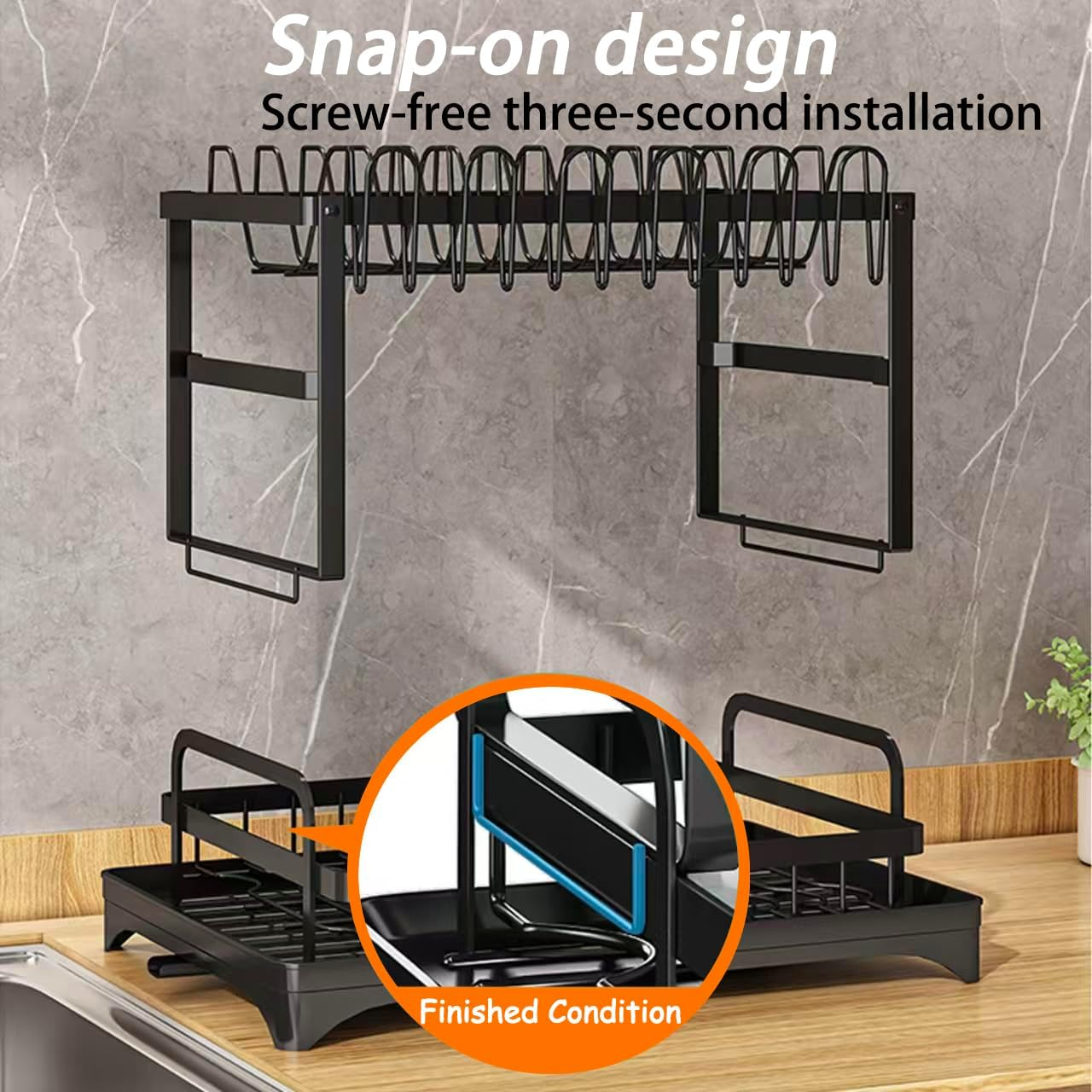 2 Tier Large Dish Drying Rack, Dish Drying Racks for Kitchen Counter Large Capacity Double-Layer Dish Drying Rack - with Knife/Utensil & Cutting Board Holder, Drainage Tray(Black) image number 2