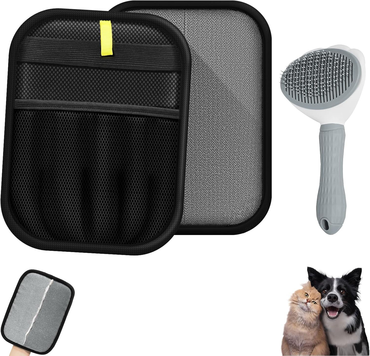 Pack of 2 Pet Hair Remover Gloves & Cat Brush Dog Brush with One-Click Cleaning, Double-Sided Fur Glove for Dogs and Cats, with Anti-Static, Undercoat Brush for Long Hair, Short Hair image number 2