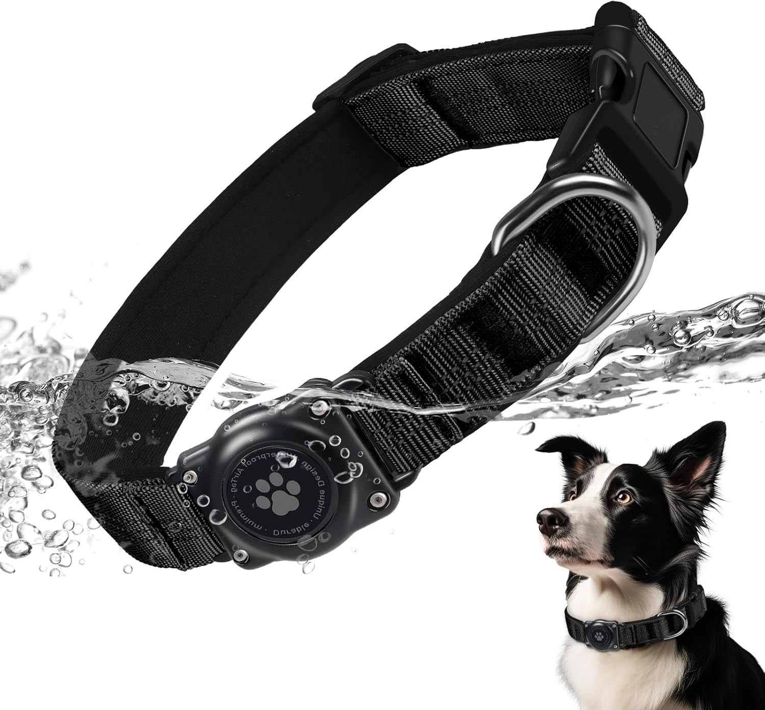 Airtag Dog Collar, IP68 Waterproof Integrated Apple Air Tag Holder Dog Collar with Airtag Holder, Reflective, Extra Durable, Dog Collars for Medium Large Dogs [Black, XL] image number 4