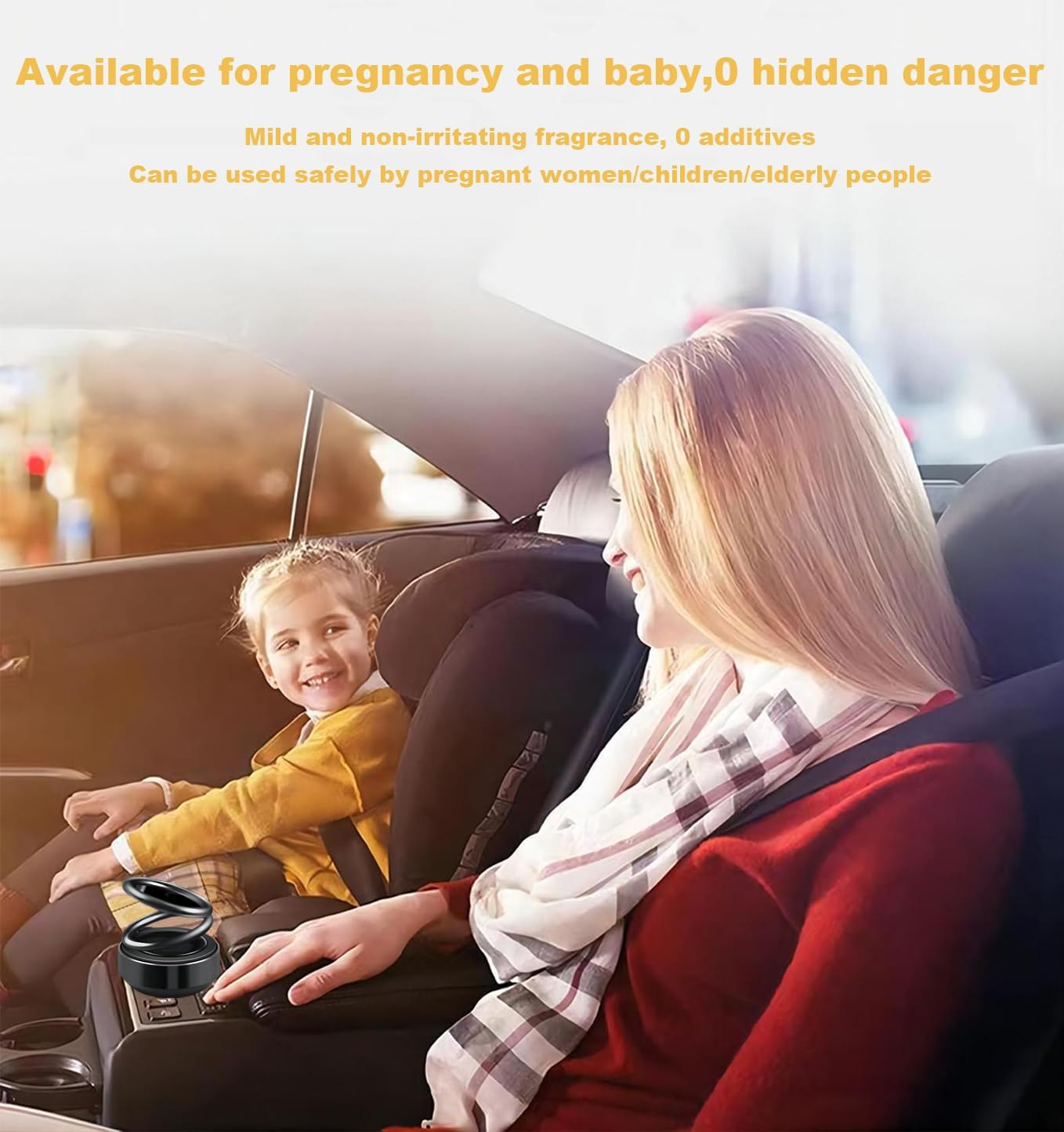 Solar Powered Car Air Freshener, Double Ring Rotating Diffuser, 360-Degree Aromatherapy, Car Interior Accessory (Black)