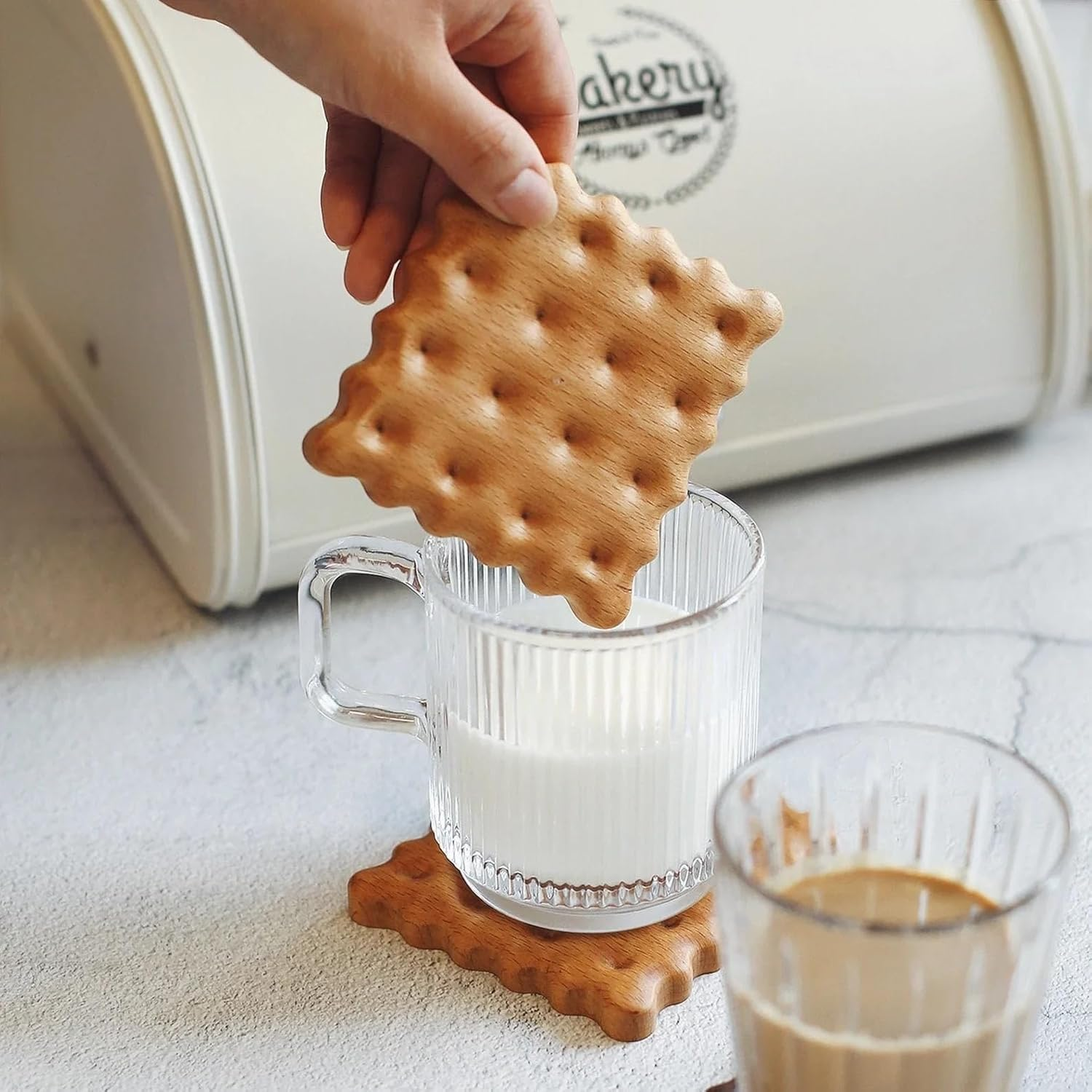 4PCS Wooden Drink Coasters Coaster Set | Square and round Biscuit Design | Wood, Natural | Home Decor, Kitchen | Cups and Mugs, Drinkware image number 6