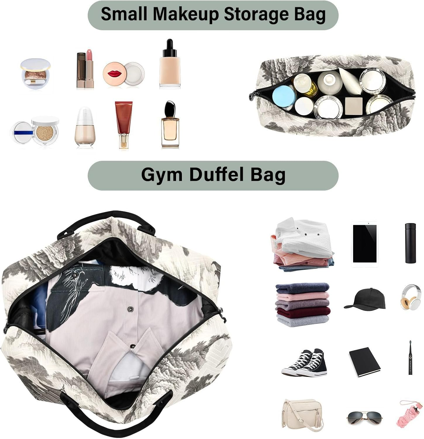 XYMZR Large Travel Duffel Bag, Chinese Landscape Paint Sports Tote Gym Bag, Shoulder Weekender Overnight Bag for Women Men, Carry on Luggage with Toiletry Bags, Multi-Colored image number 5