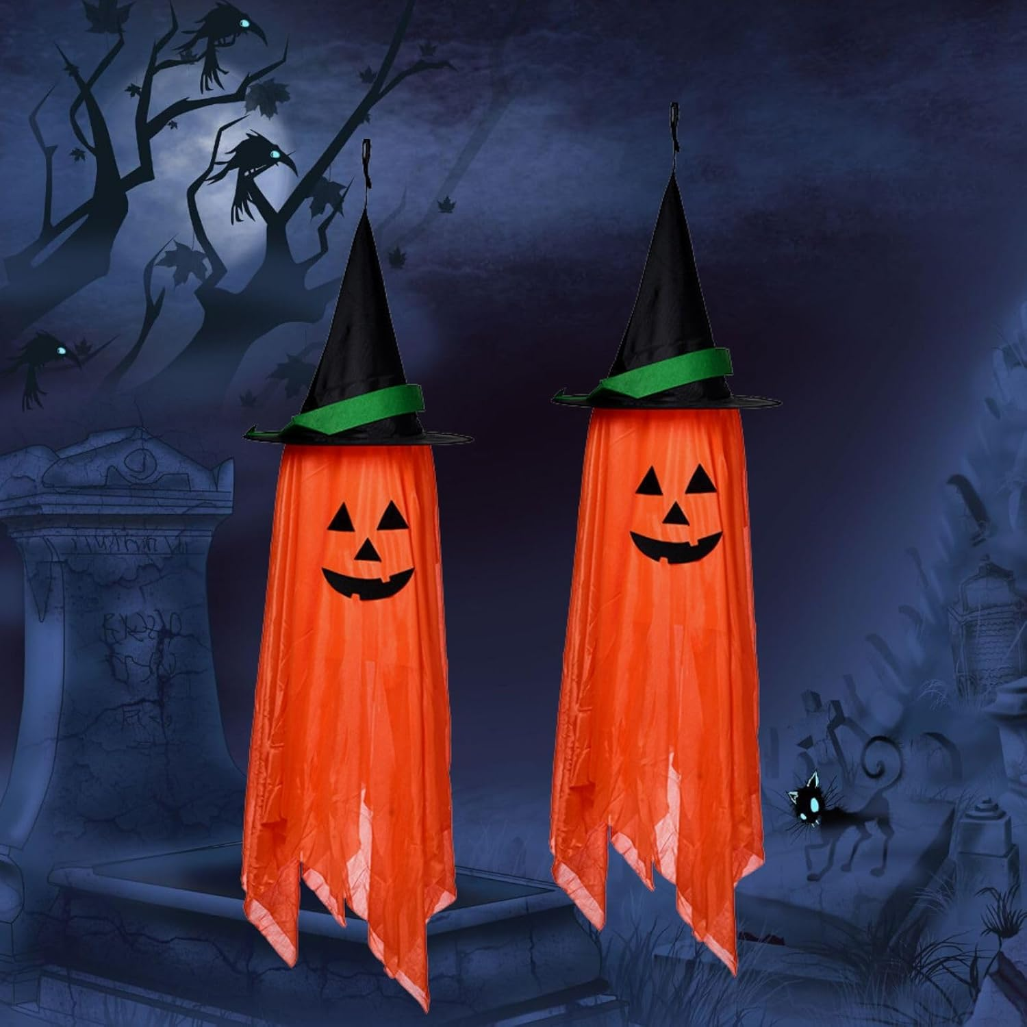 TTYRBF Halloween Decorations,Ghost Halloween Hangings,2 Pcs Halloween Hanging Pumpkin Decorations Halloween Outdoor Ghost Witch Decor Cute Hanging Pumpkin Decor Halloween Orange Ornaments Party Decor