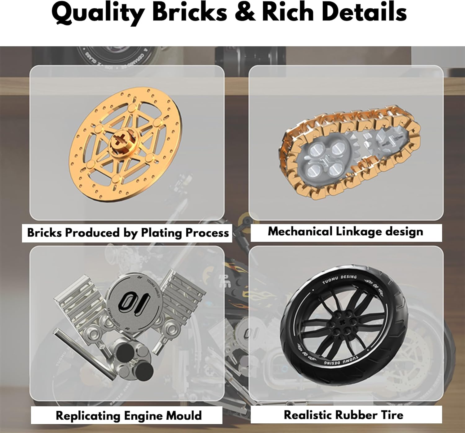 TAIKONLAB Vintage Motorcycle Building Block Toy Set, Collectable Heavy Motorcycle Building Block Model Kit, Gift for Kids and Adults (445 Pieces) image number 6