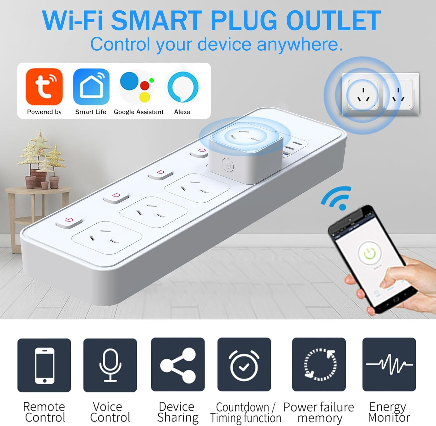 Smart Plug 16A Wifi Intelligent Socket, 2 Pack, Voice Control, Smart Outlet with Timer & App Remote Control, Wifi Outlet for Home, Compatible with Alexa & Google Assistant and Smartthings image number 1