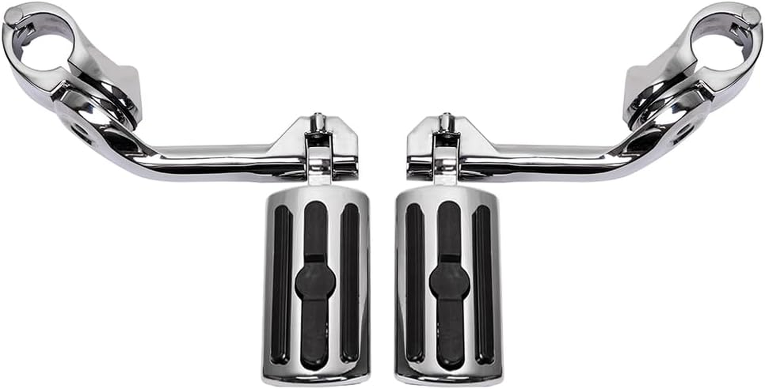 HY-SPEED Motorcycle Highway Pegs Crash Bar with 1.25" Engine Guard Adjustable Foot Peg Compatible with Touring Street Glide Electra Glide Road King Softail Long Angled Chrome