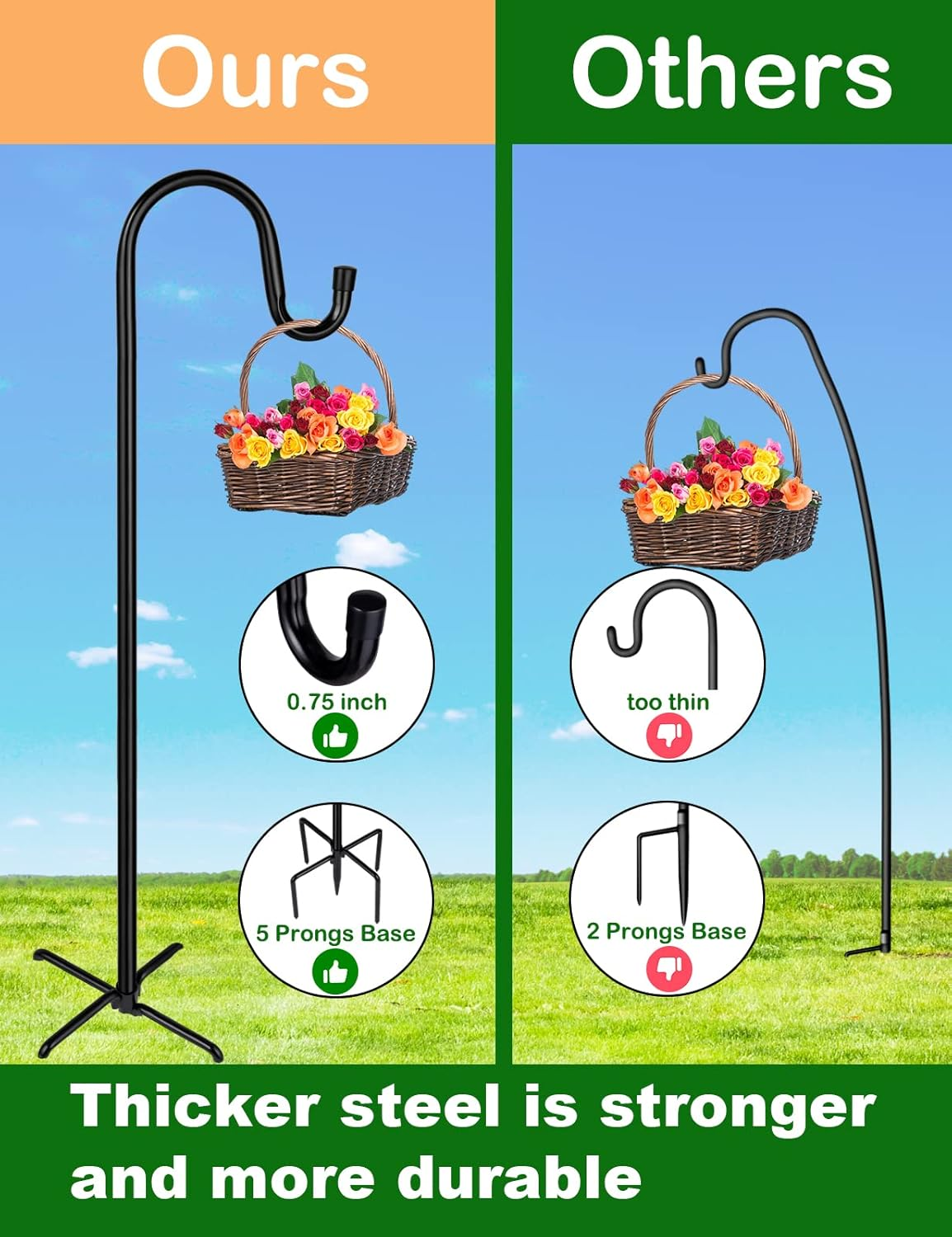 Ottsuls Shepherd-Hooks Adjustable for Bird-Feeder Lantern Plant-Hook Garden-Stake - Plant Stand Hanger for Outdoor Flower Basket, Bird Feeder Hanger Weddings Decor image number 5