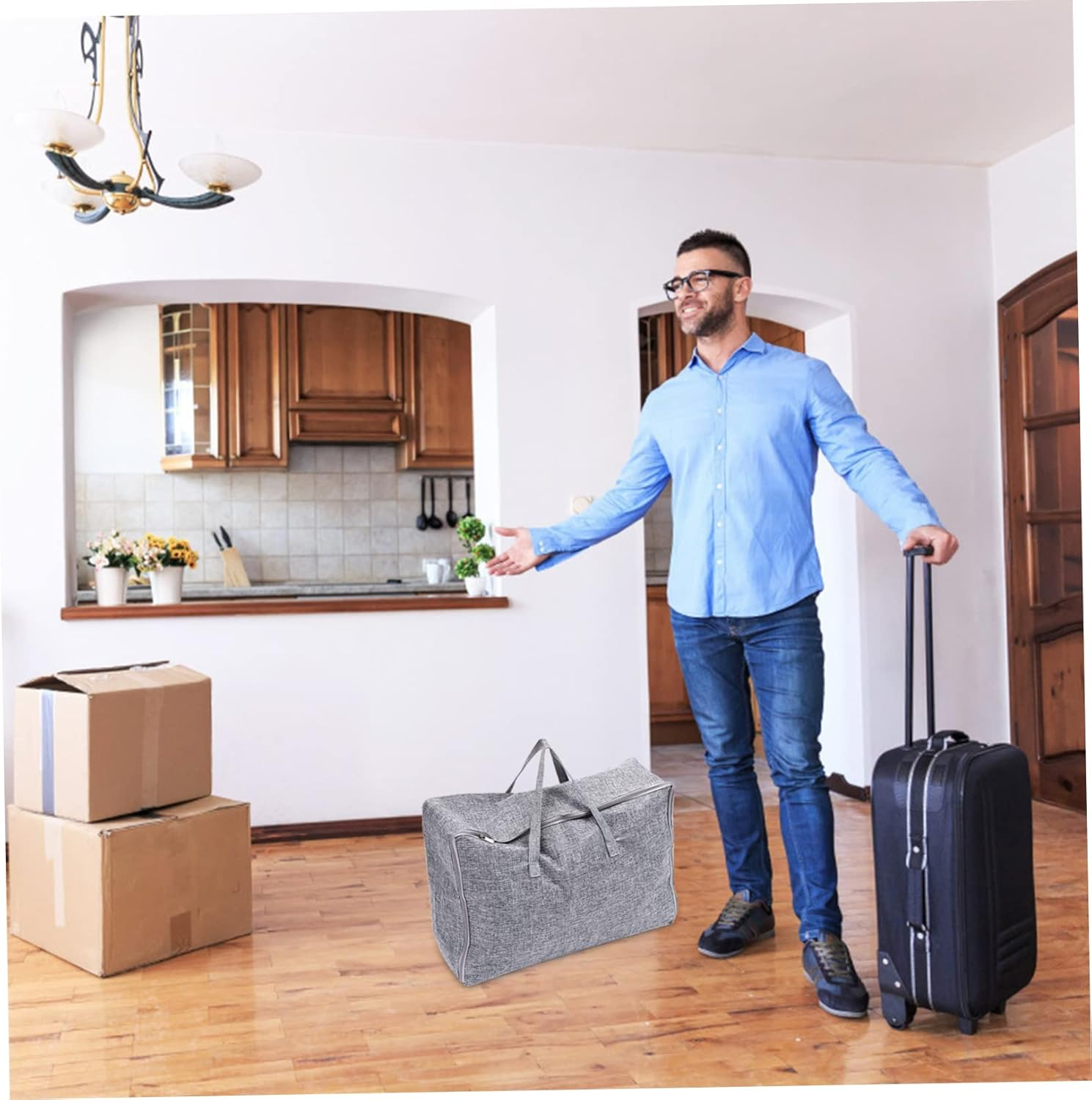 Hohopeti Laundry Bag for Travel Large Capacity Cotton Storage Bag Zipper for Toiletries Luggage and Fitness Gear image number 4