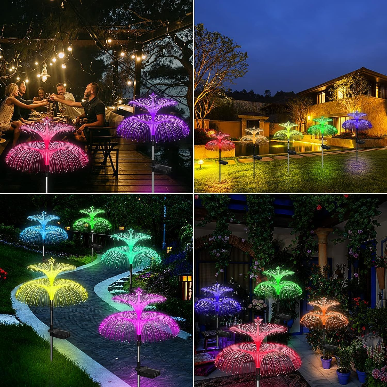 Miners2000 Solar Garden Lights 3 Pack New Upgraded Solar Outdoor Lights Waterproof 7 Color Changing Double Jellyfish and Star Solar Flower Lights for Christmas Outdoor Yard Garden Decor image number 1