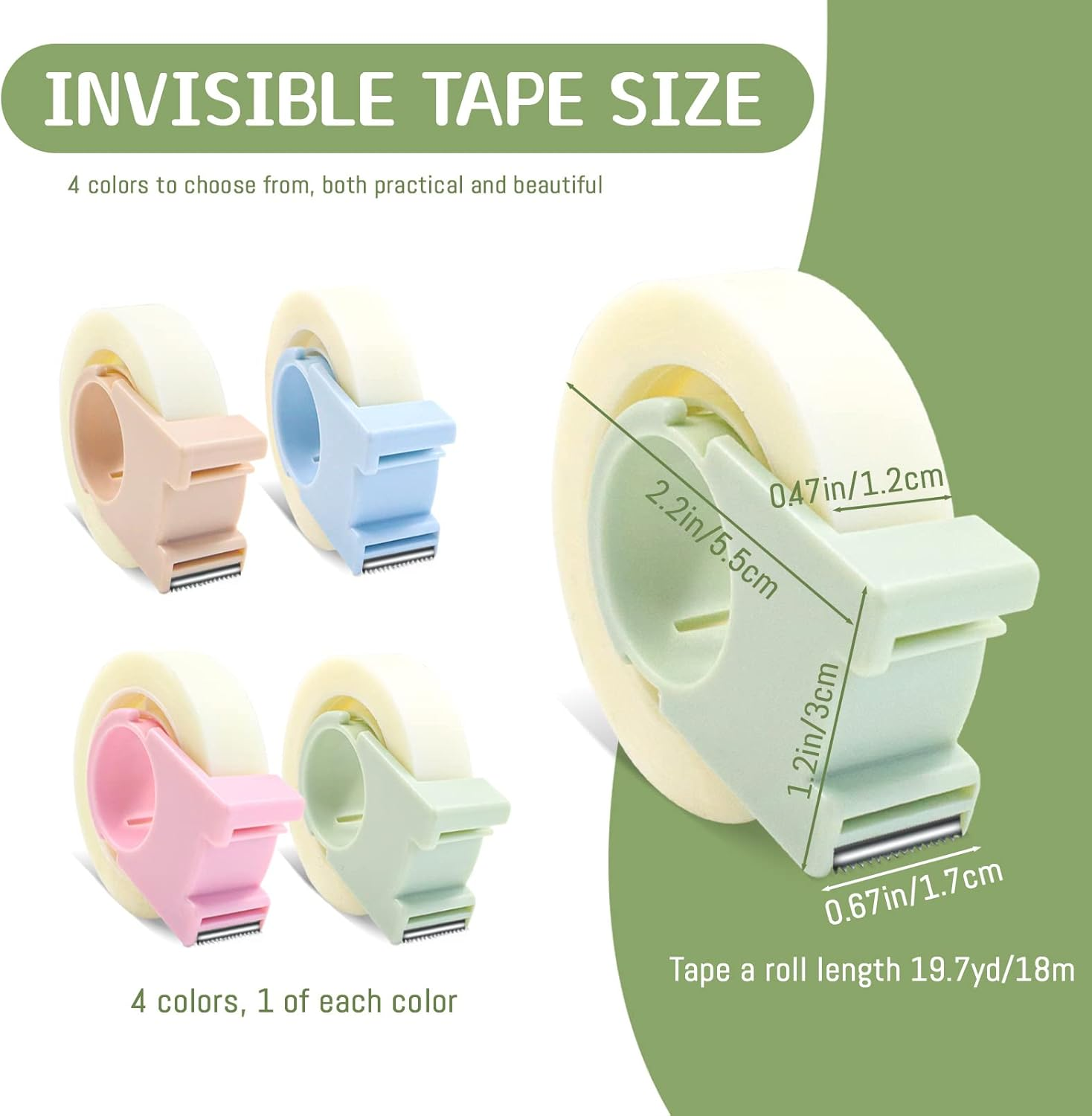 4 Pack Invisible Tape with Mini Dispenser Set 1/2 Inch Magic Tape Writable Transparent Tape Portable Repairing for Office School Home (4 PCS)