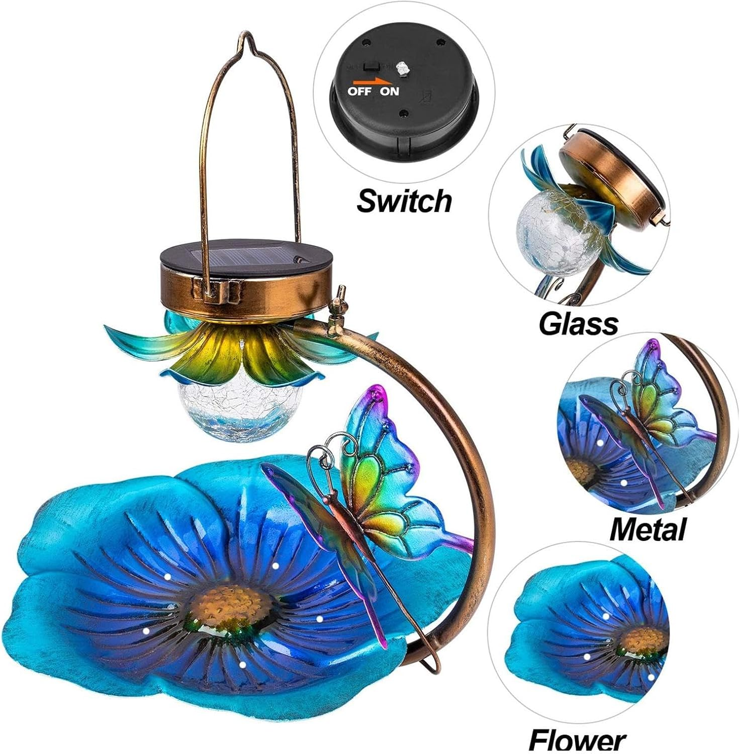 Metal Solar Light Bird Feeder, Solar Powered Outdoor Lamp for Bird Feeding, Garden Decoration Tool for Patio, Fence, Courtyard, Tree, Yard, Garden Lighting Solution image number 3
