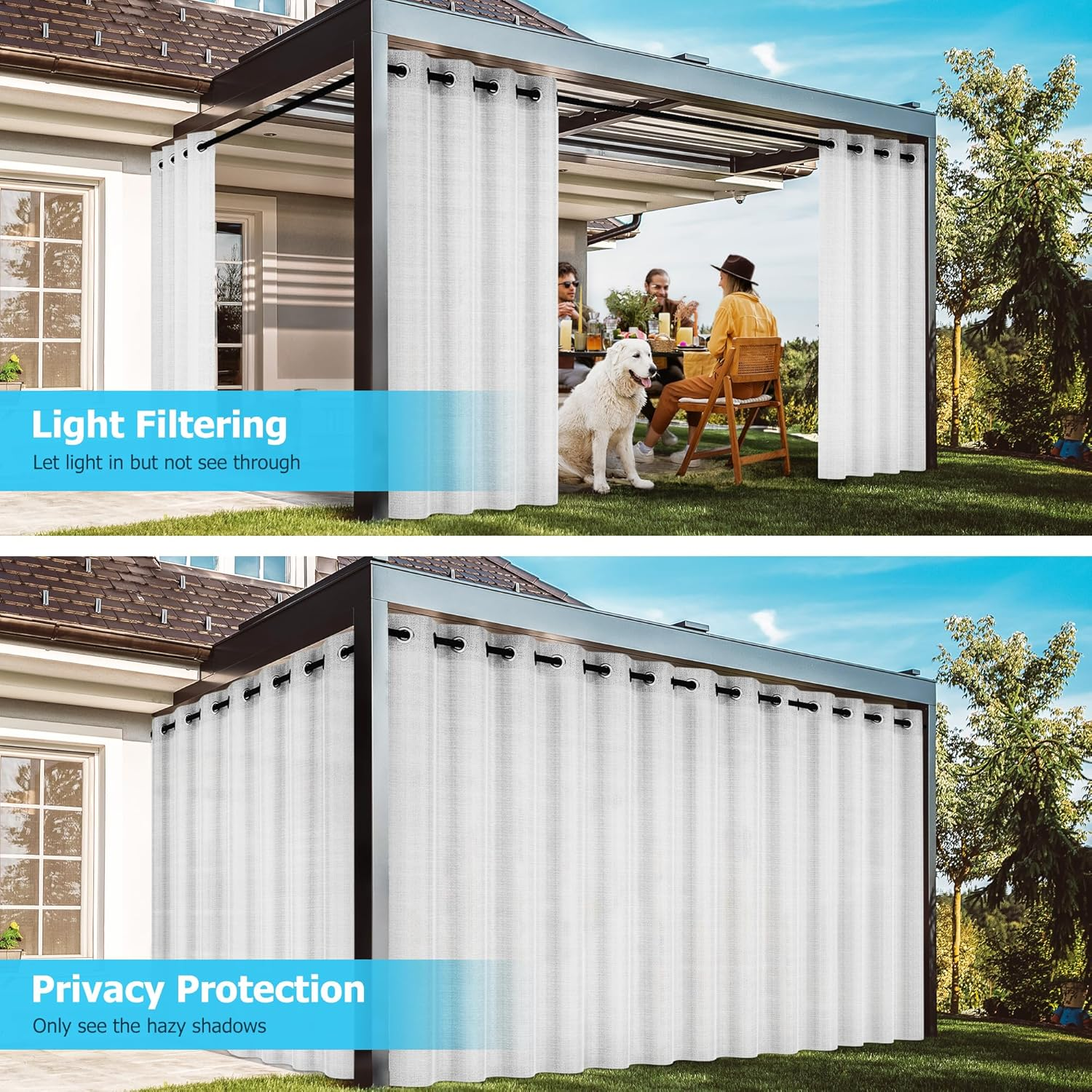 Lazblinds Outdoor Curtains for Patio, Waterproof Sunlight Blocking Vertical Drapes, UV Resistant outside Curtains with Stainless Grommet for Gazebo & Front Porch, White, 84Wx84L Inch image number 5