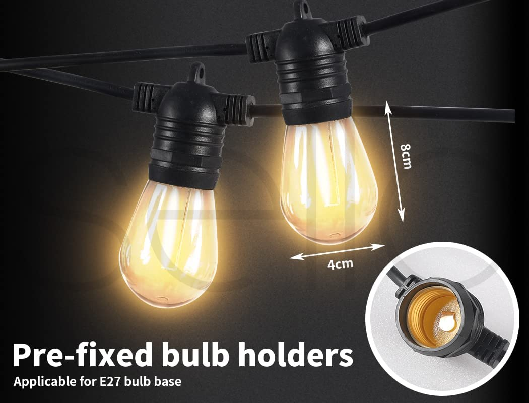 EMITTO 50M LED String Lights Outdoor, Shatterproof Patio Festoon Lights Waterproof Commercial Backyard Hanging Decorative String Lights for Bistro Gazebo Balcony Porch Wedding Party, Warm White image number 6