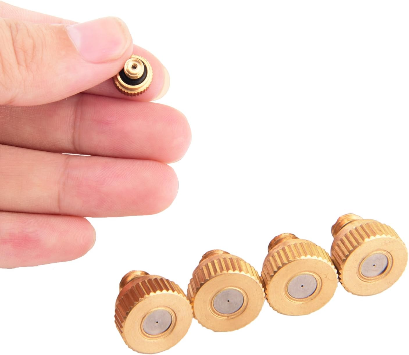 Sunmns 20 Pack Brass Misting Nozzles for Outdoor Cooling System and Greenhouse Landscaping Dust Control, 0.012 Inch Orifice (0.3 Mm) 10/24 UNC image number 1