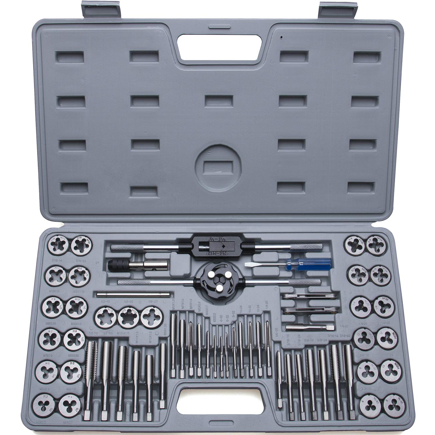 60-Pc Master Tap and Die Set - Include SAE Inch Size #4 to 1/2&rdquo; and Metric Size M3 to M12, Coarse and Fine Threads | Essential Threading Rethreading Tool Kit with Complete Accessories and Storage Case image number 4