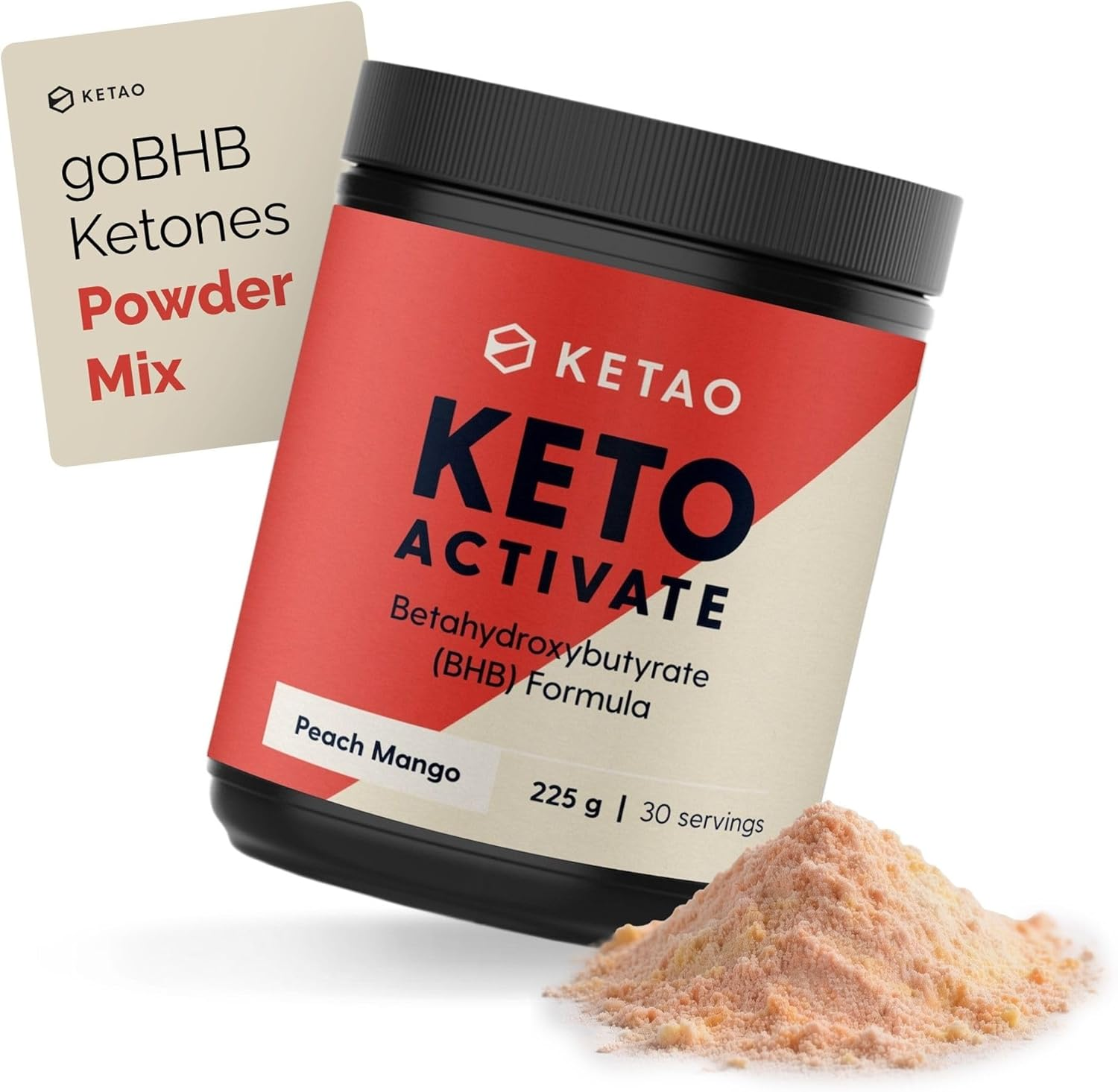 Ketao Keto Activate Powder 225G &ndash; Exogenous Ketones + Yerba Mate | Vegan Keto BHB Powder for Focus, Energy & Craving Control | Low Carb | Made in Australia | Peach Mango