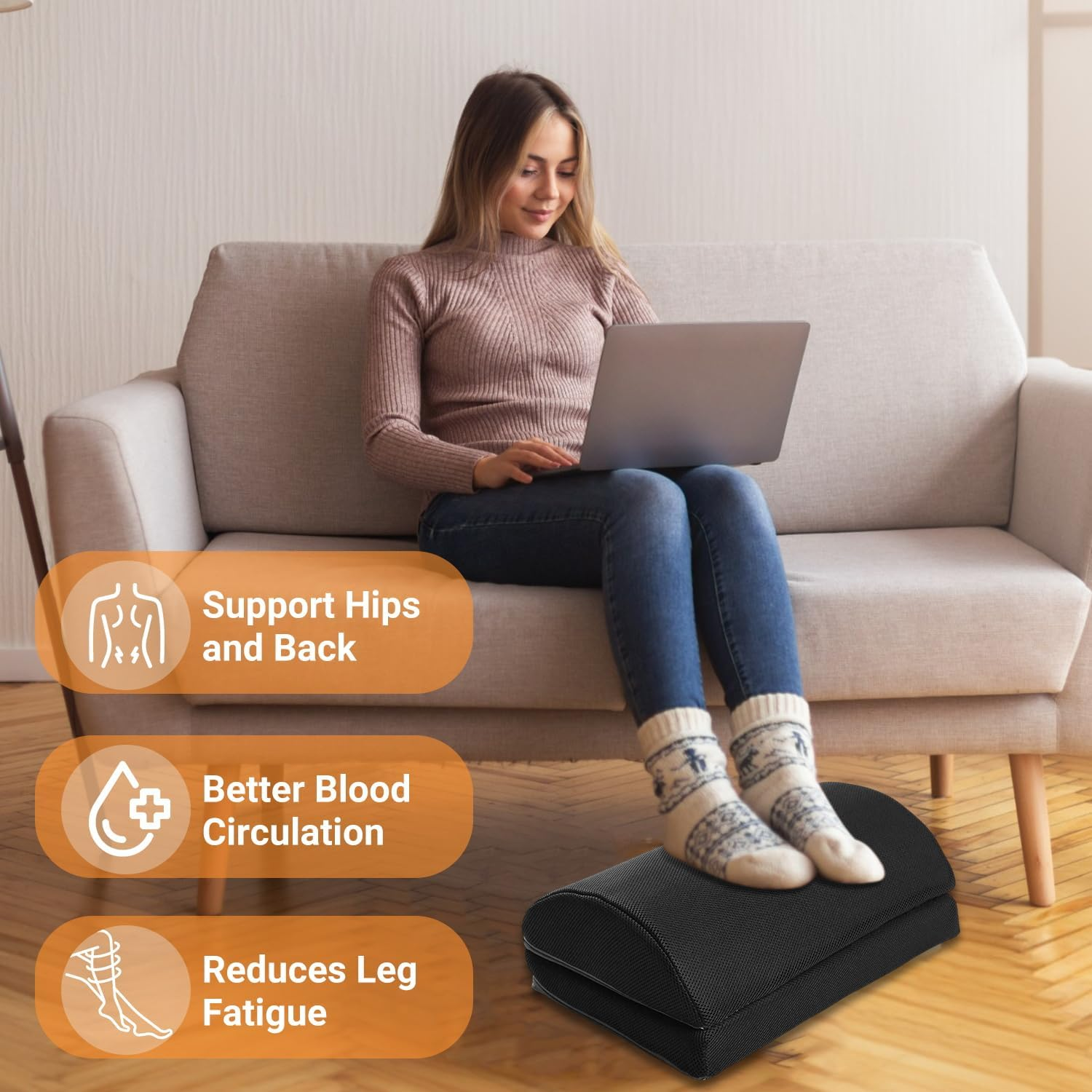 Simofuze Foot Rest under Desk, Ergonomic Footrest, Foot Pillow with Memory Foam, Adjustable Detachable Cushion, Desk Foot Rest with Anti-Slip Cover, Foot Stool for Office, Home and Gaming image number 6