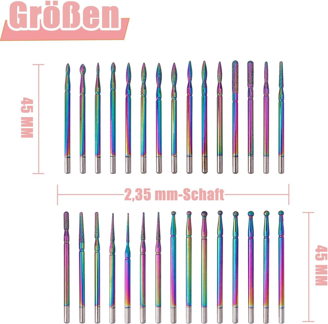 Treki Pack of 30 Pointed Nail Cutter Attachments for Acrylic Nails, Cuticle Bit for Cutters, Ball Diamond for Acrylic Nails, Cuticle Bit for Cutters, Nail Drill Bits for Manicure, Nail Bits for Gel image number 6