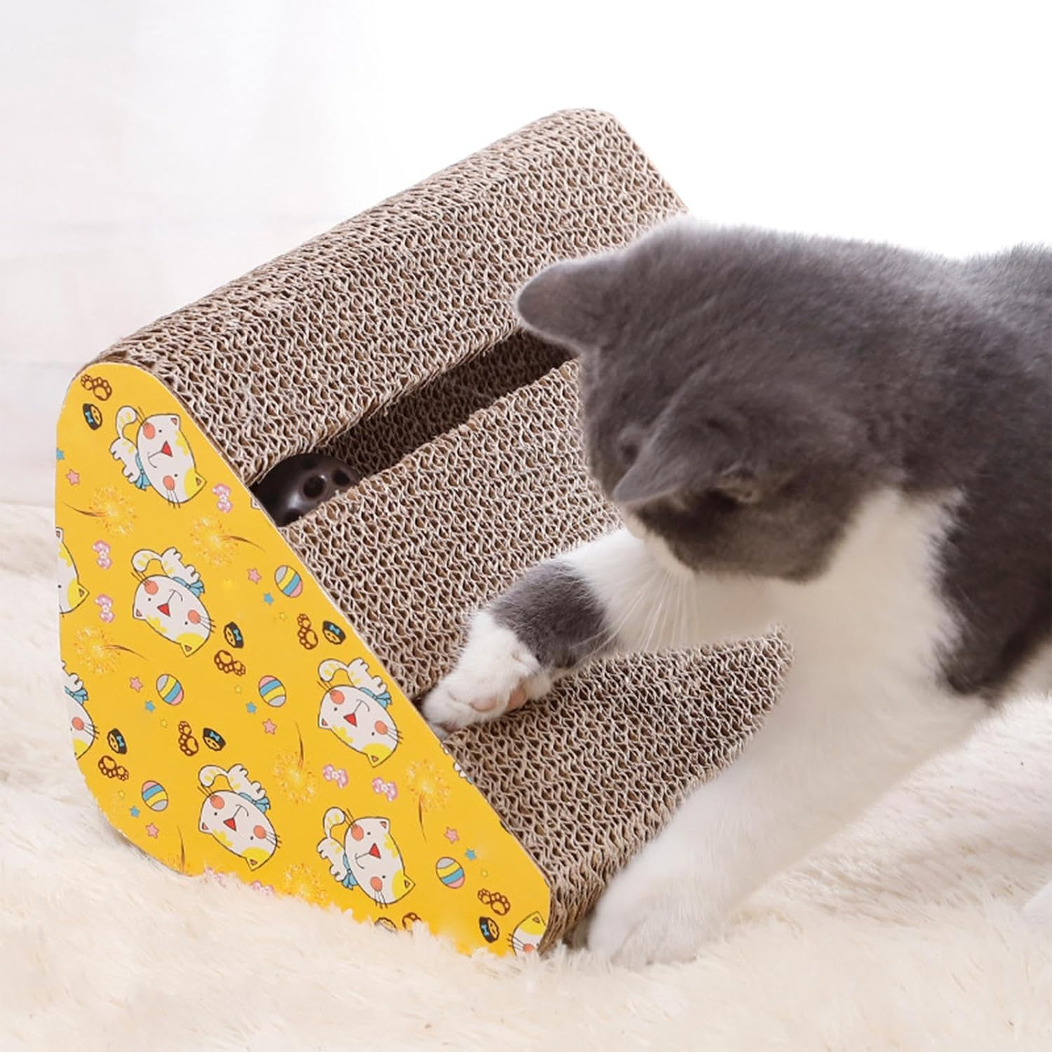 Cat Scratcher Ramp | Cat Scratcher Toy - Multi-Use Cat Scratching Board Toy, Ramp Cardboard Cat Scratcher, with Sound Bell, for Cat Stress Relief image number 5
