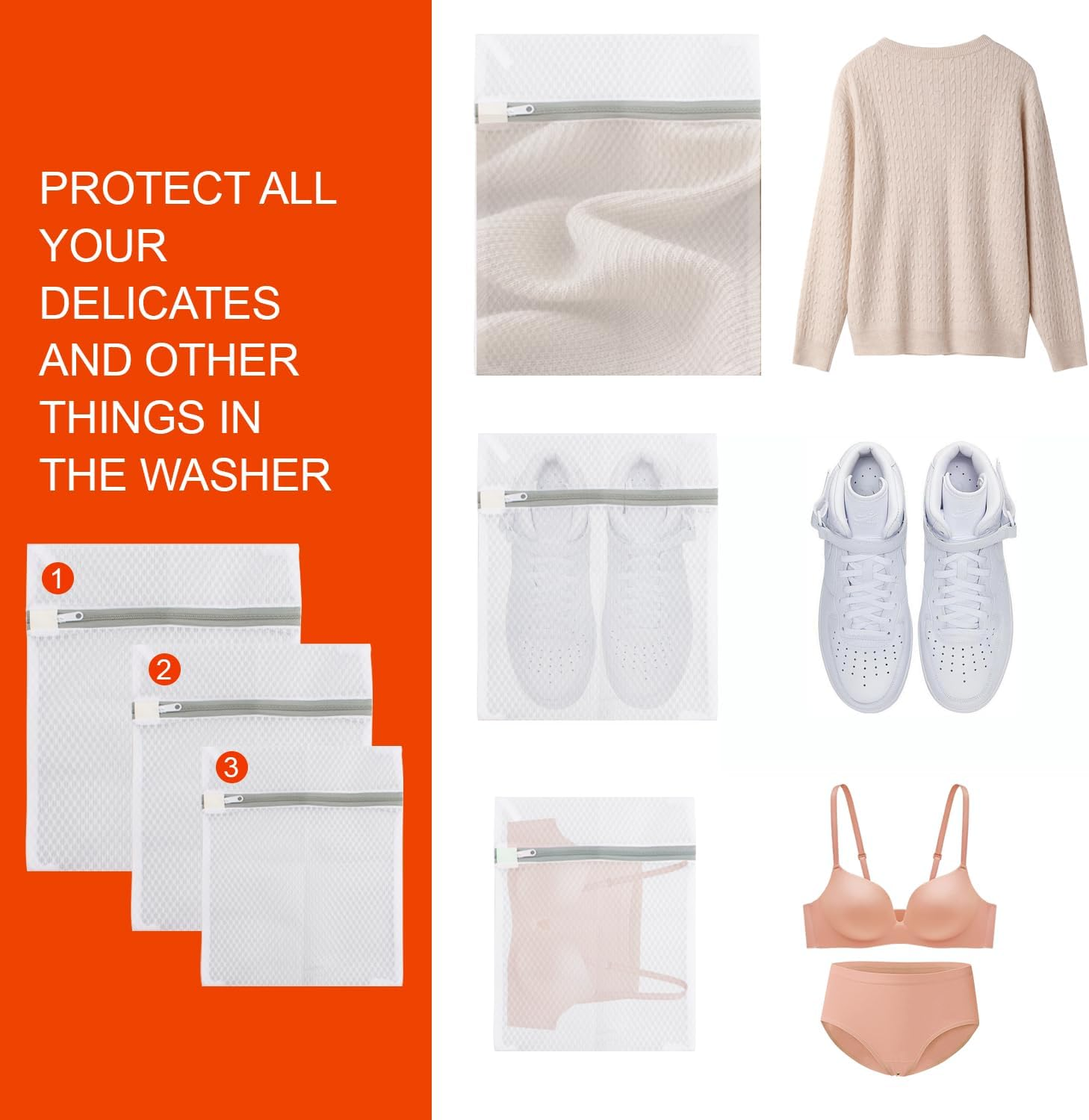 H HOME-MART 3Pcs Honeycomb Mesh Laundry Bags,3 Size Delicates Laundry Bag for Washing Machine,Lingerie Bags Travel Storage Organize Bag for Laundry,Travel image number 3